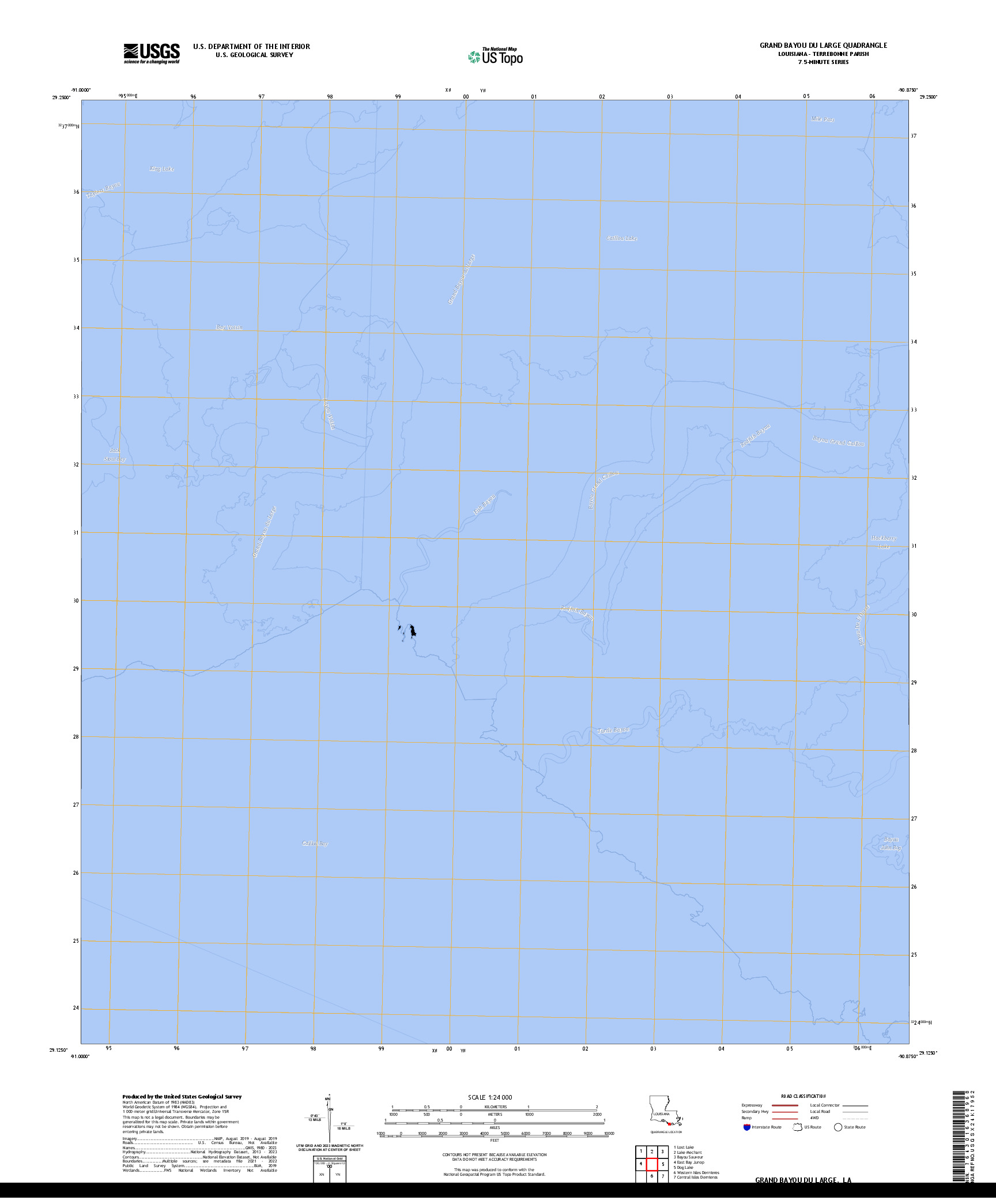 US TOPO 7.5-MINUTE MAP FOR GRAND BAYOU DU LARGE, LA