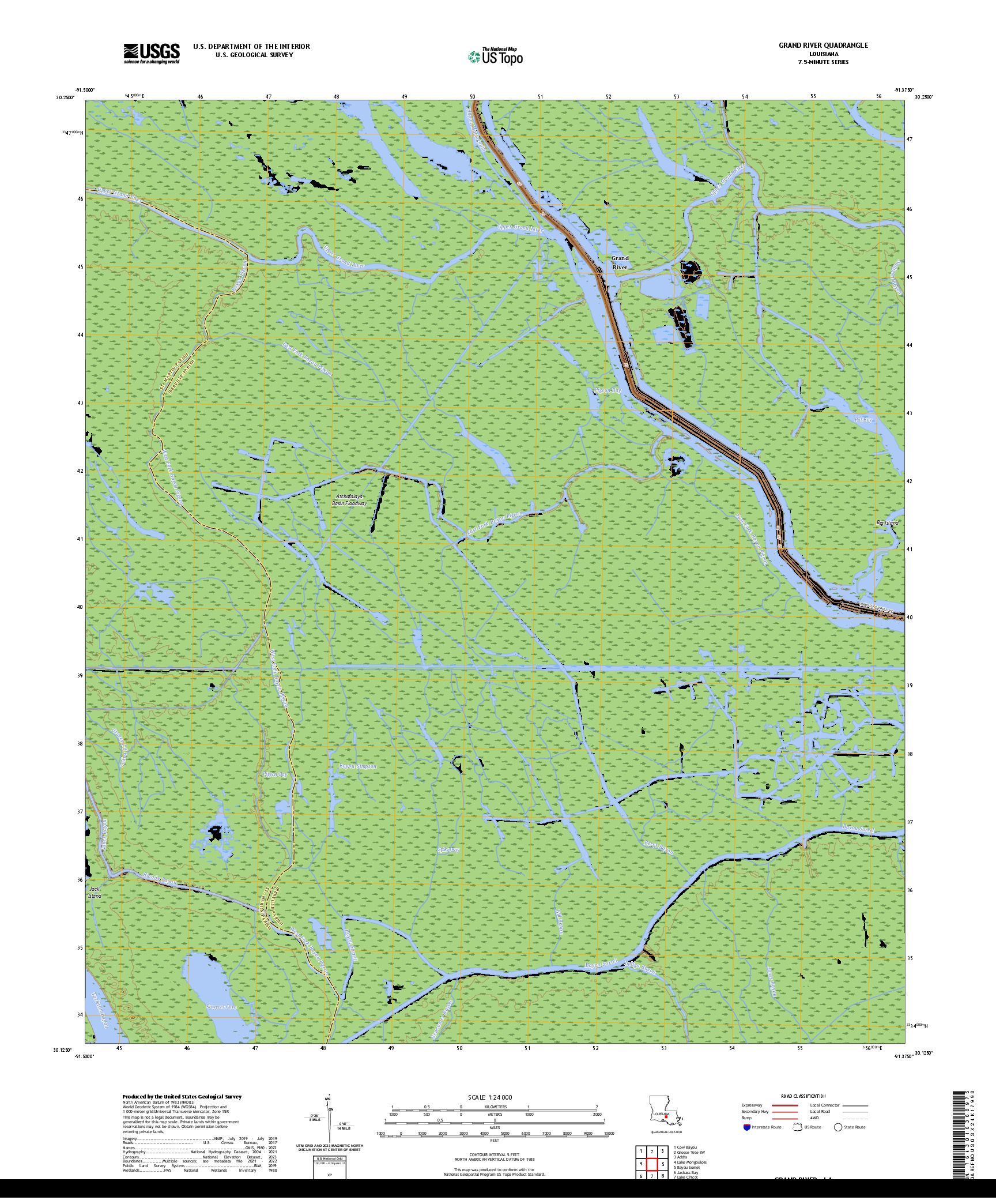 US TOPO 7.5-MINUTE MAP FOR GRAND RIVER, LA
