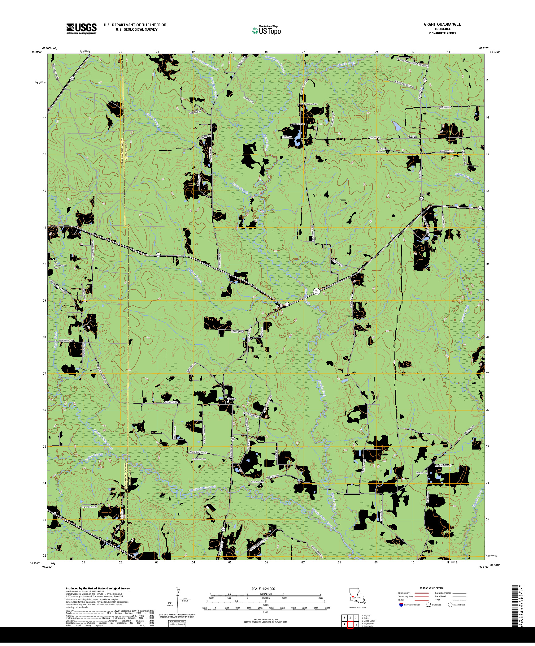 US TOPO 7.5-MINUTE MAP FOR GRANT, LA