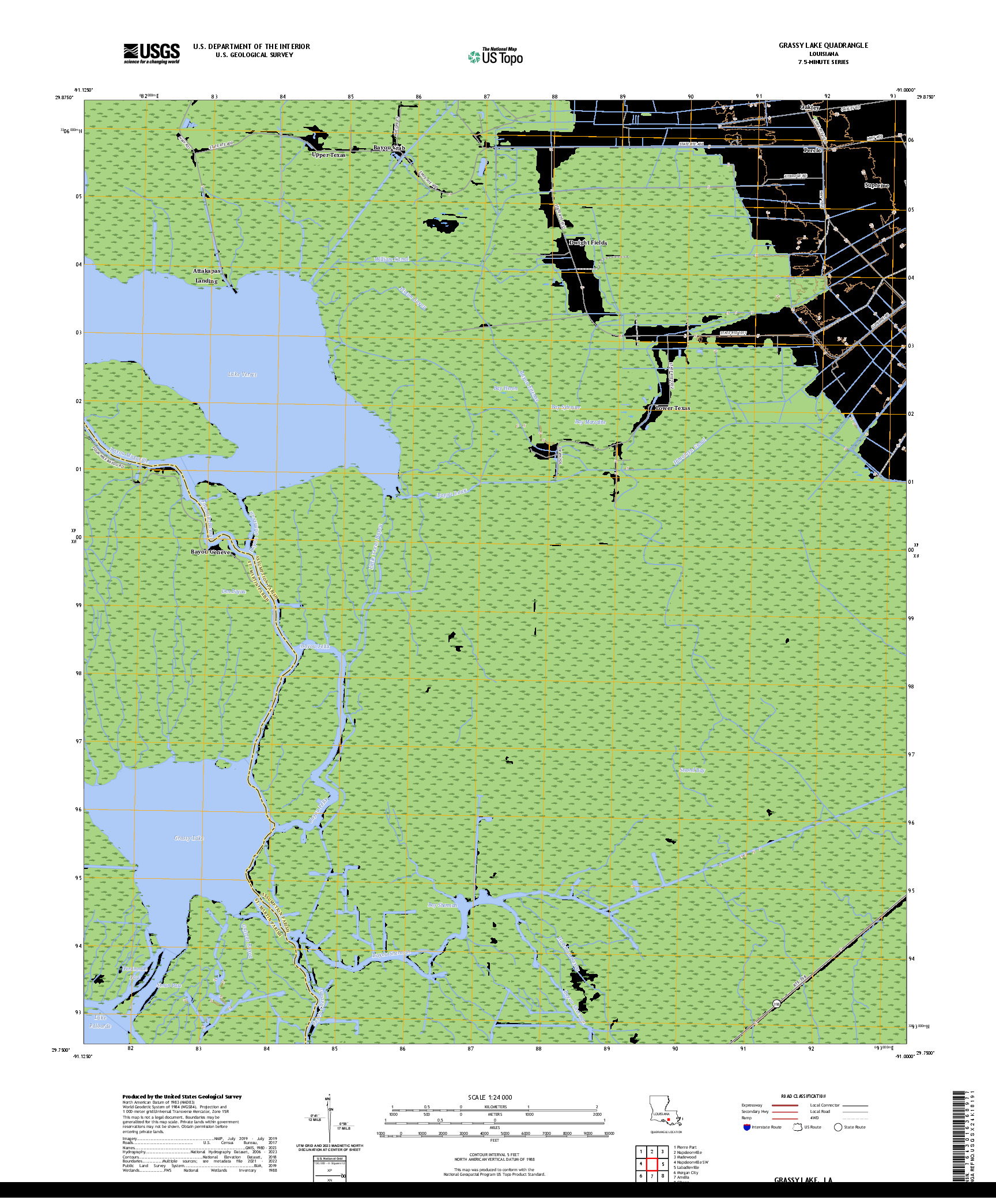 US TOPO 7.5-MINUTE MAP FOR GRASSY LAKE, LA