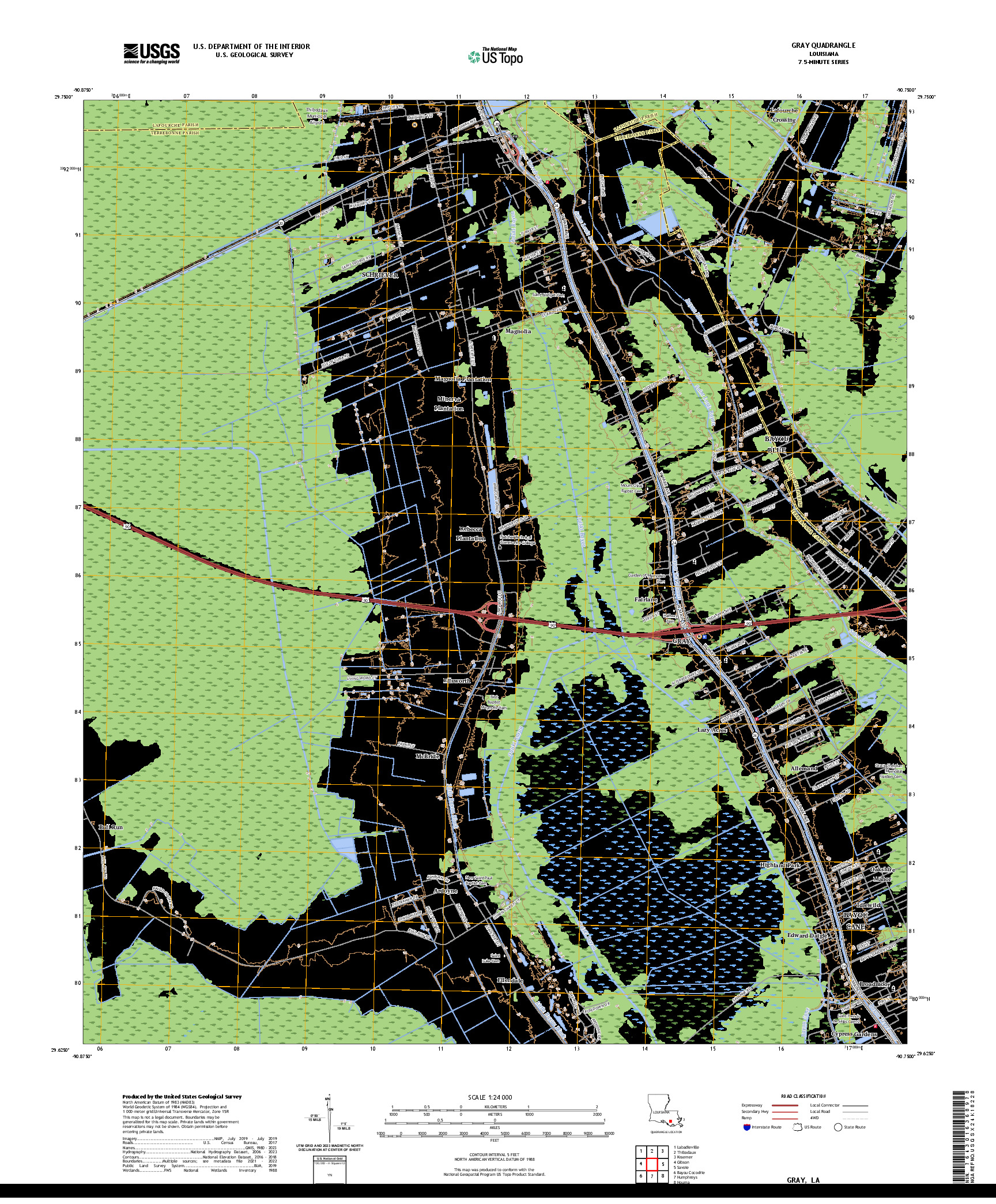 US TOPO 7.5-MINUTE MAP FOR GRAY, LA