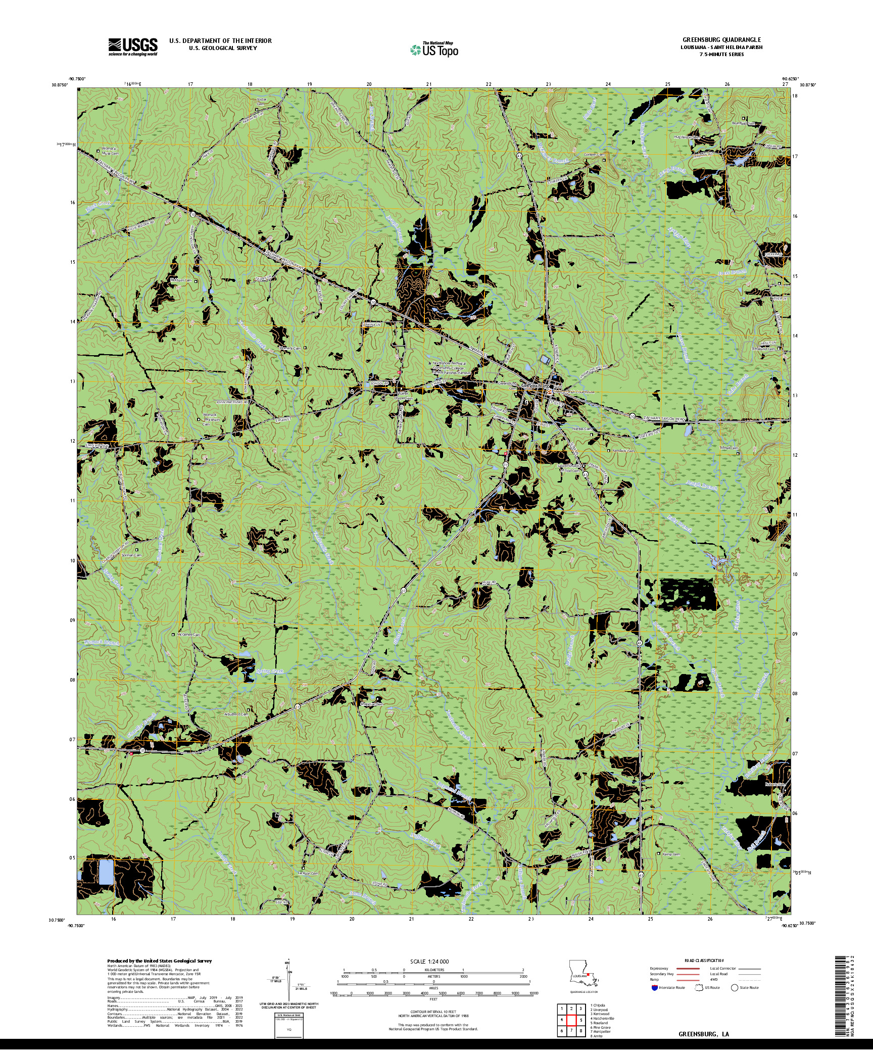US TOPO 7.5-MINUTE MAP FOR GREENSBURG, LA