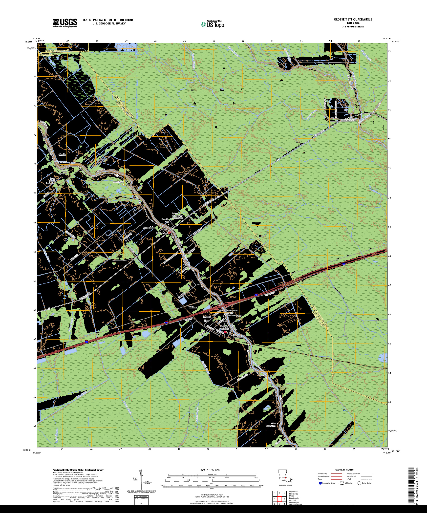 US TOPO 7.5-MINUTE MAP FOR GROSSE TETE, LA