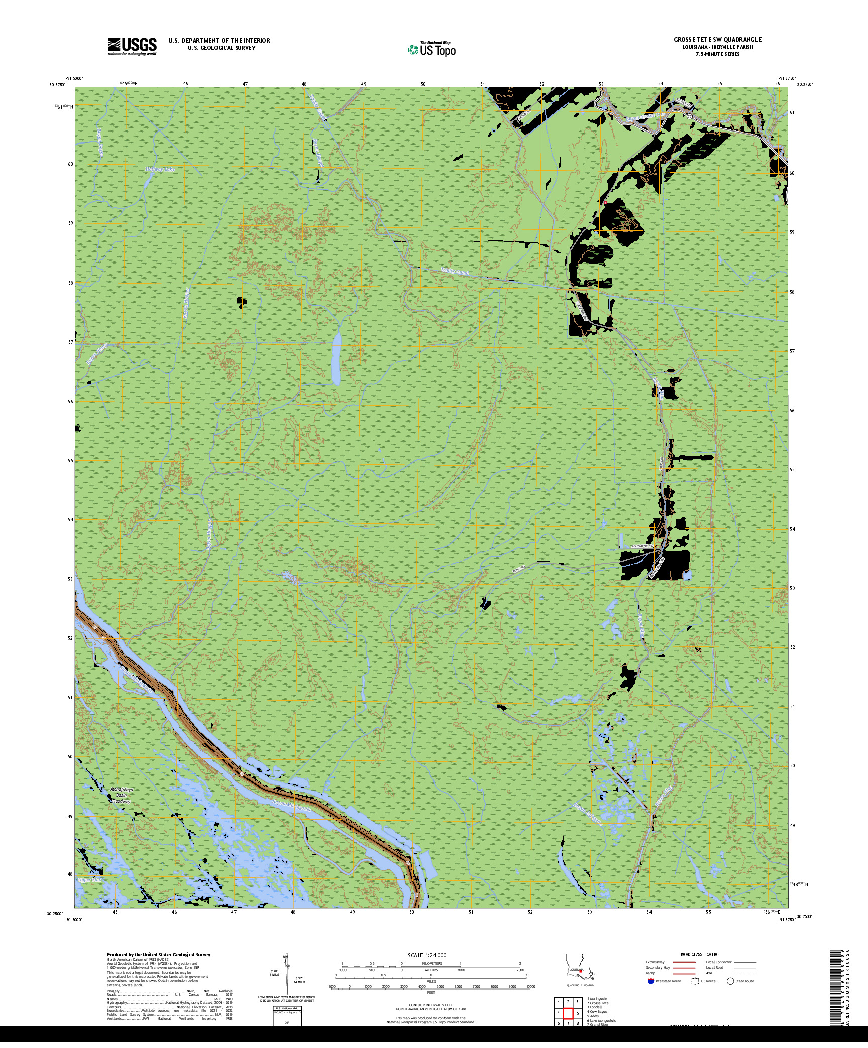 US TOPO 7.5-MINUTE MAP FOR GROSSE TETE SW, LA