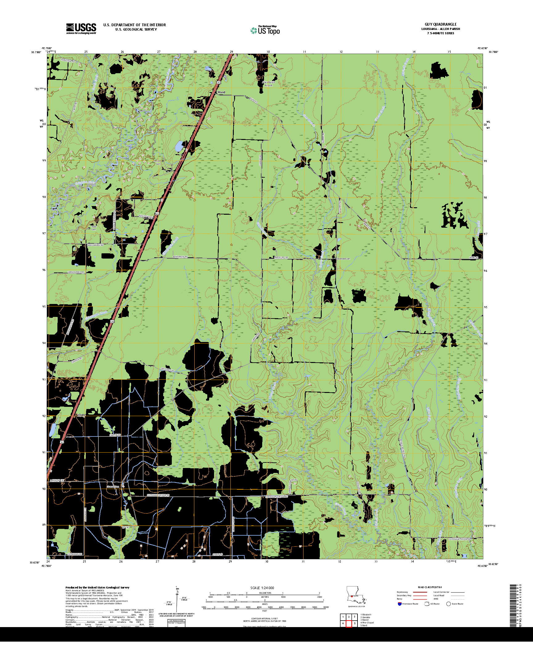US TOPO 7.5-MINUTE MAP FOR GUY, LA