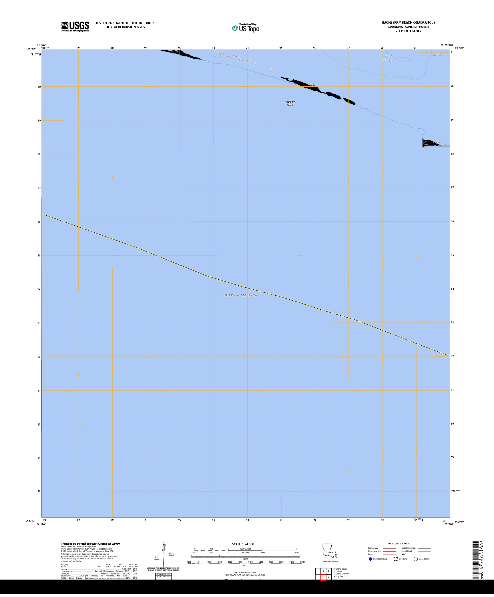 US TOPO 7.5-MINUTE MAP FOR HACKBERRY BEACH, LA