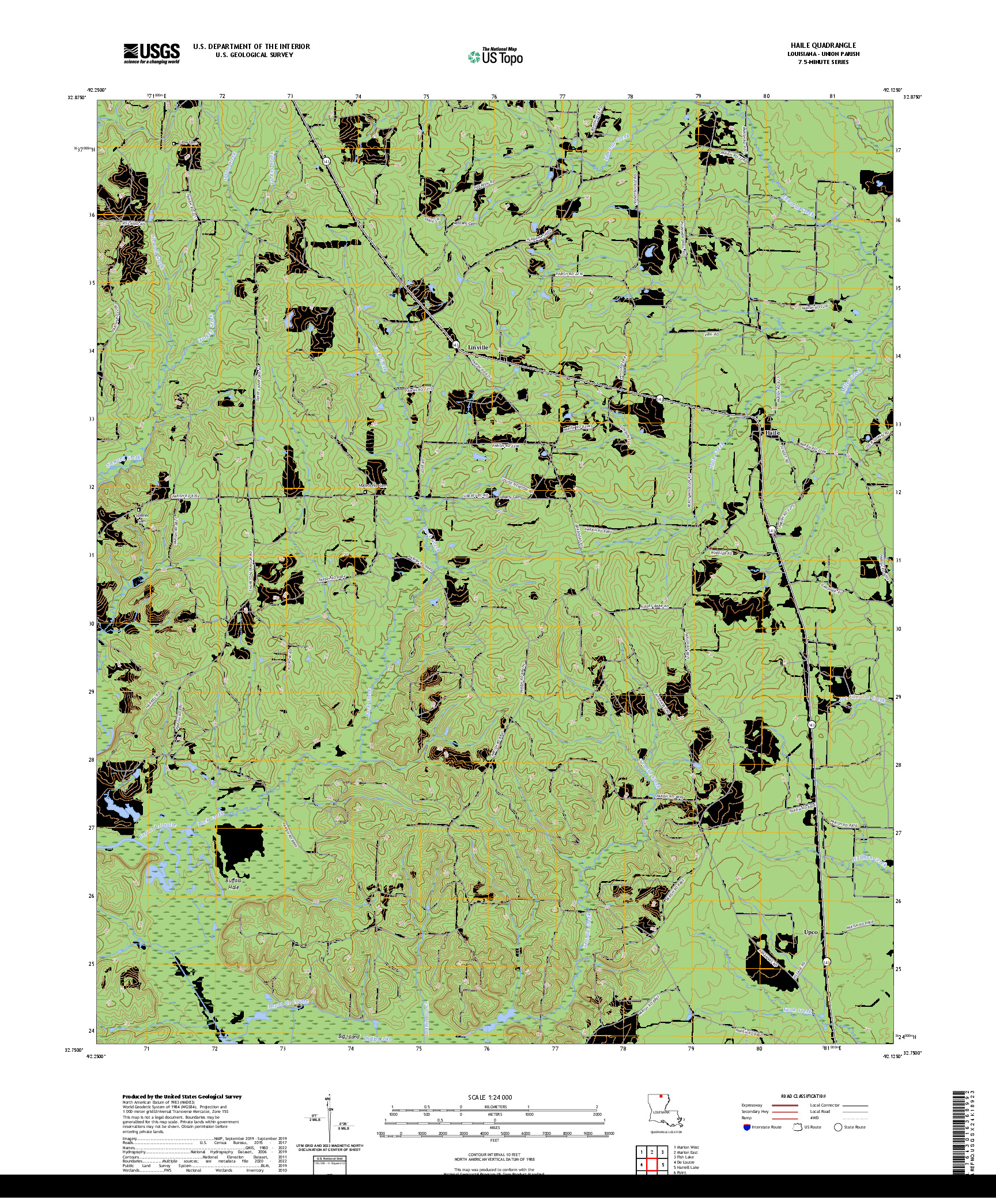 US TOPO 7.5-MINUTE MAP FOR HAILE, LA