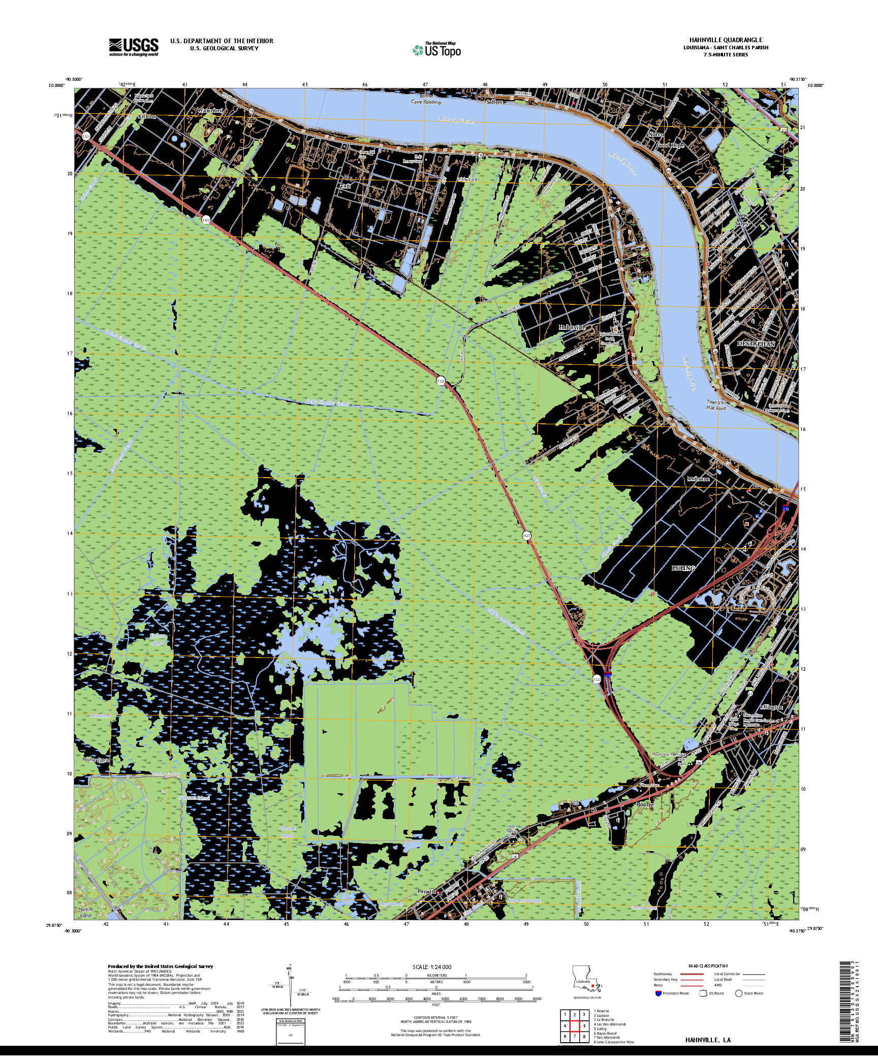 US TOPO 7.5-MINUTE MAP FOR HAHNVILLE, LA