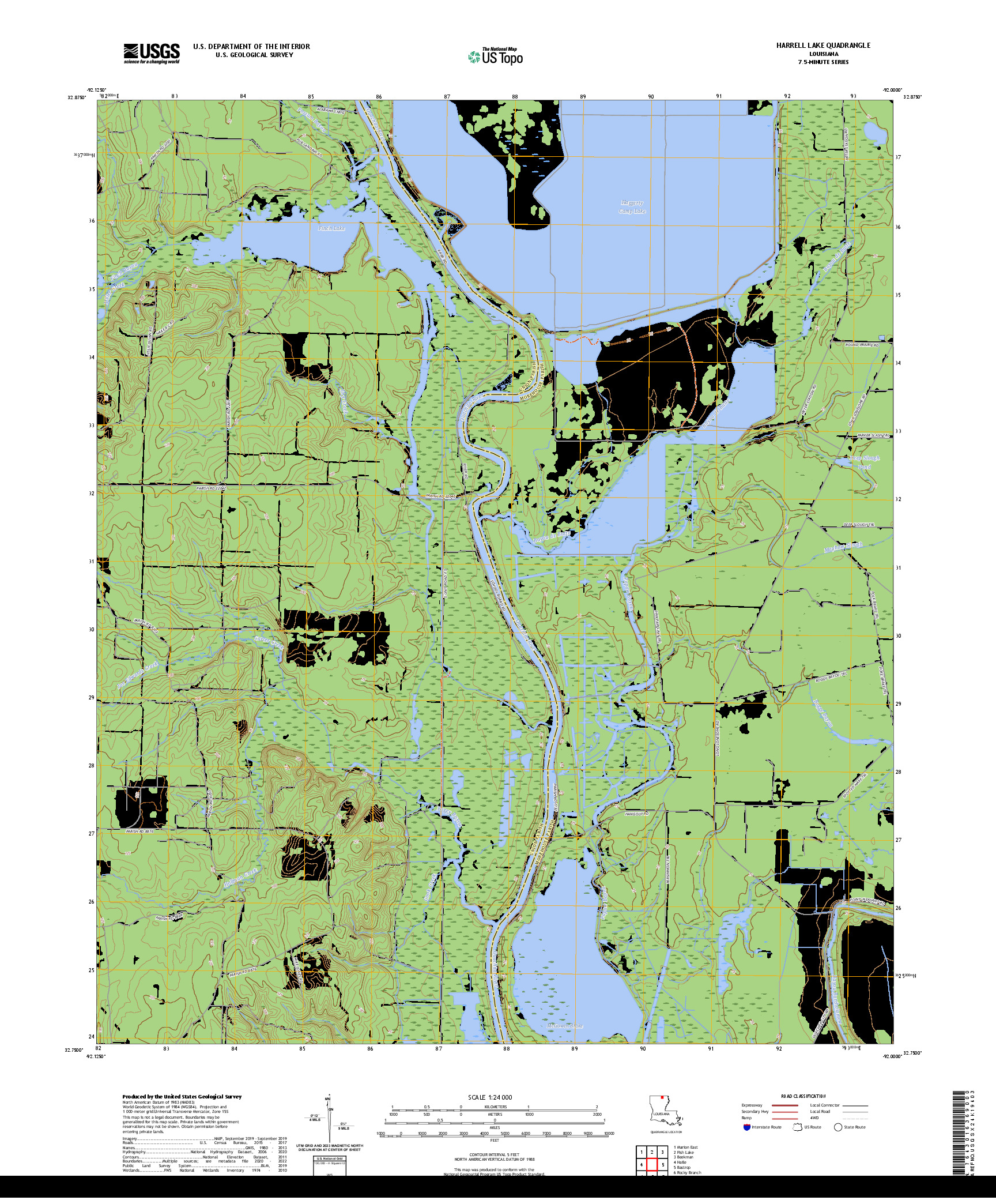 US TOPO 7.5-MINUTE MAP FOR HARRELL LAKE, LA