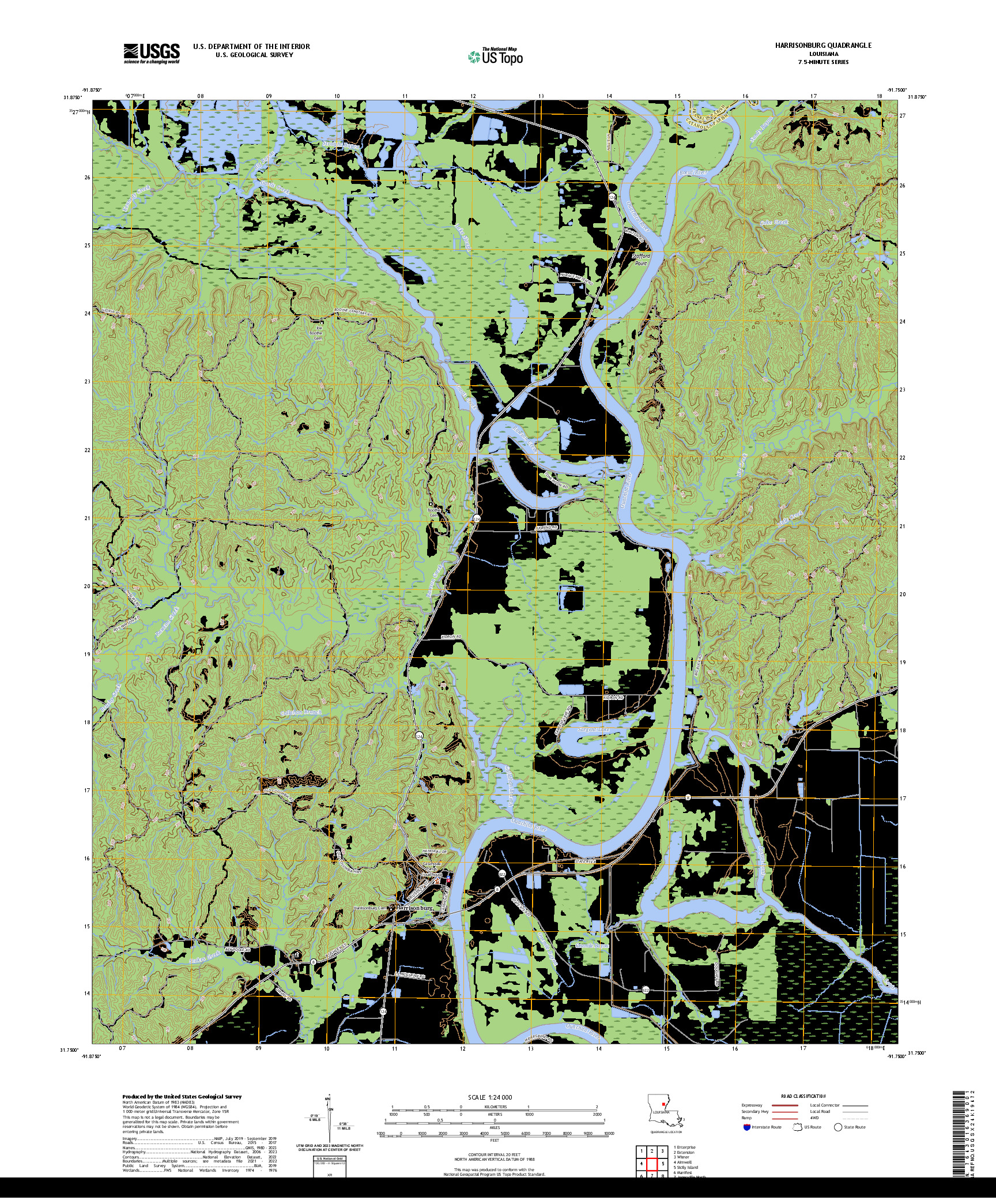 US TOPO 7.5-MINUTE MAP FOR HARRISONBURG, LA