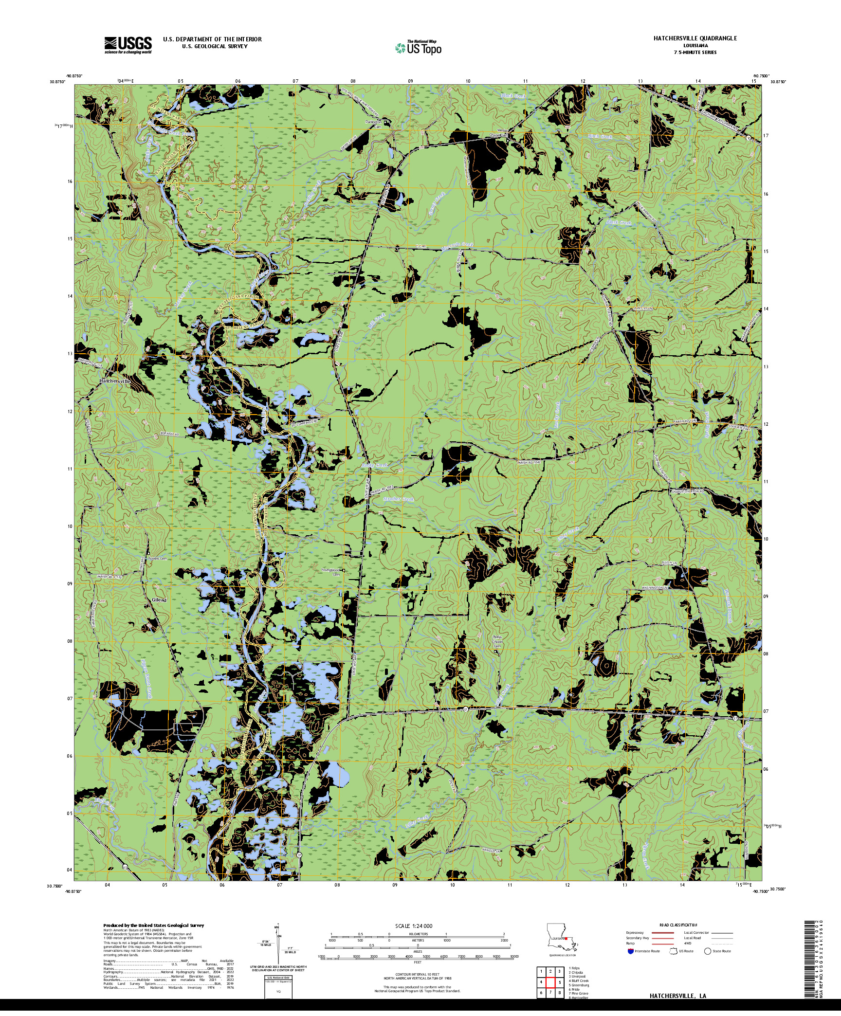 US TOPO 7.5-MINUTE MAP FOR HATCHERSVILLE, LA