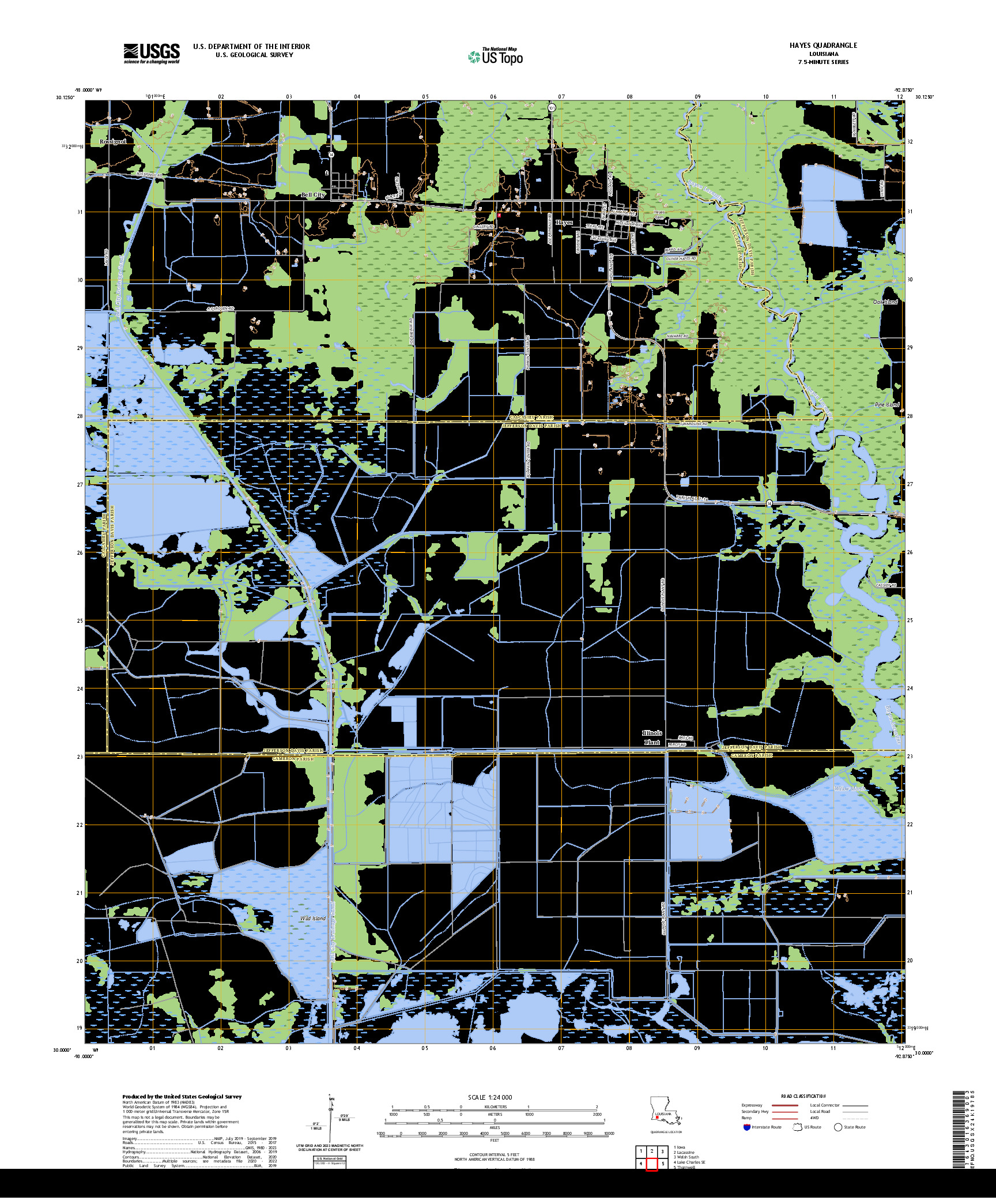 US TOPO 7.5-MINUTE MAP FOR HAYES, LA