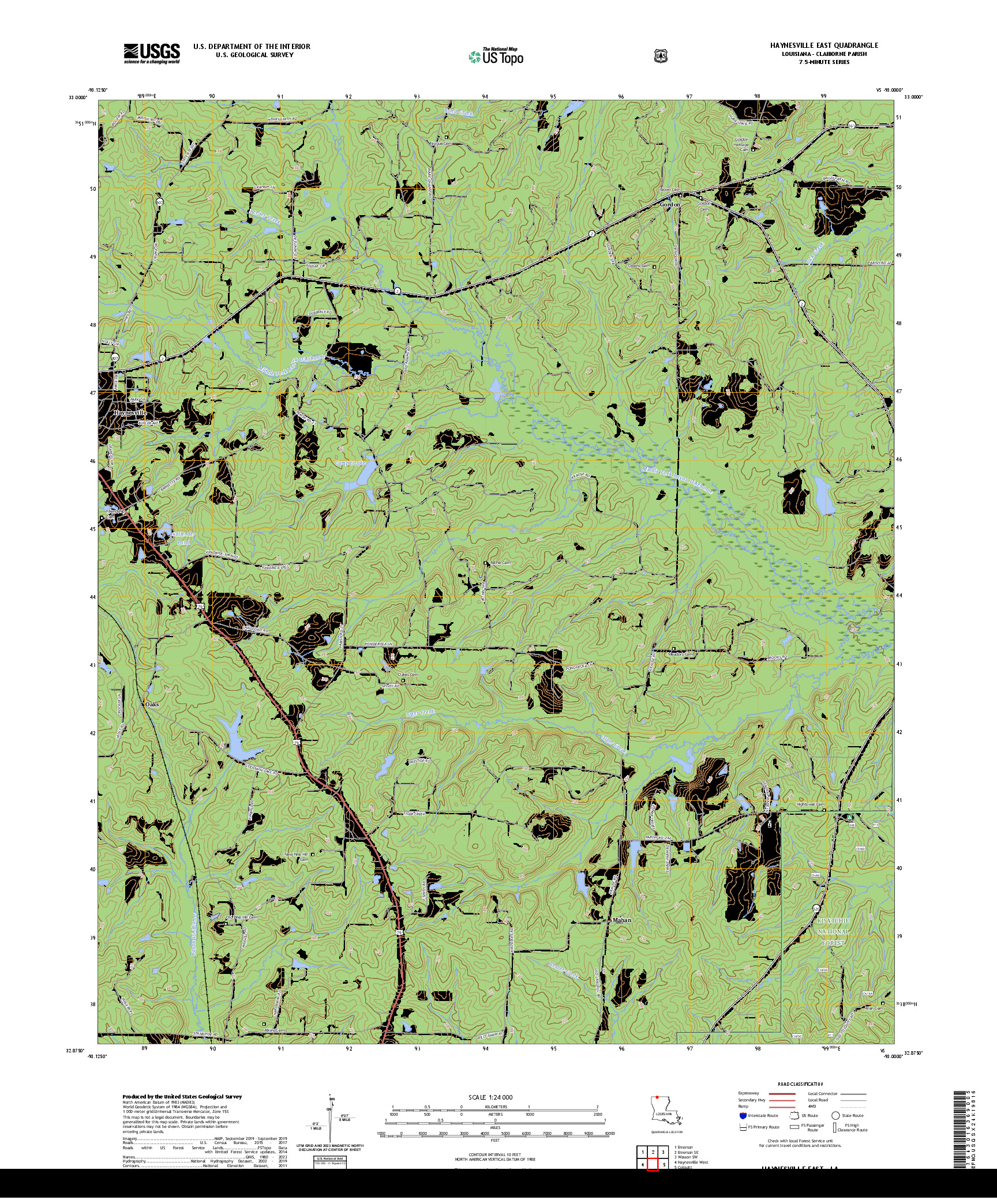 US TOPO 7.5-MINUTE MAP FOR HAYNESVILLE EAST, LA