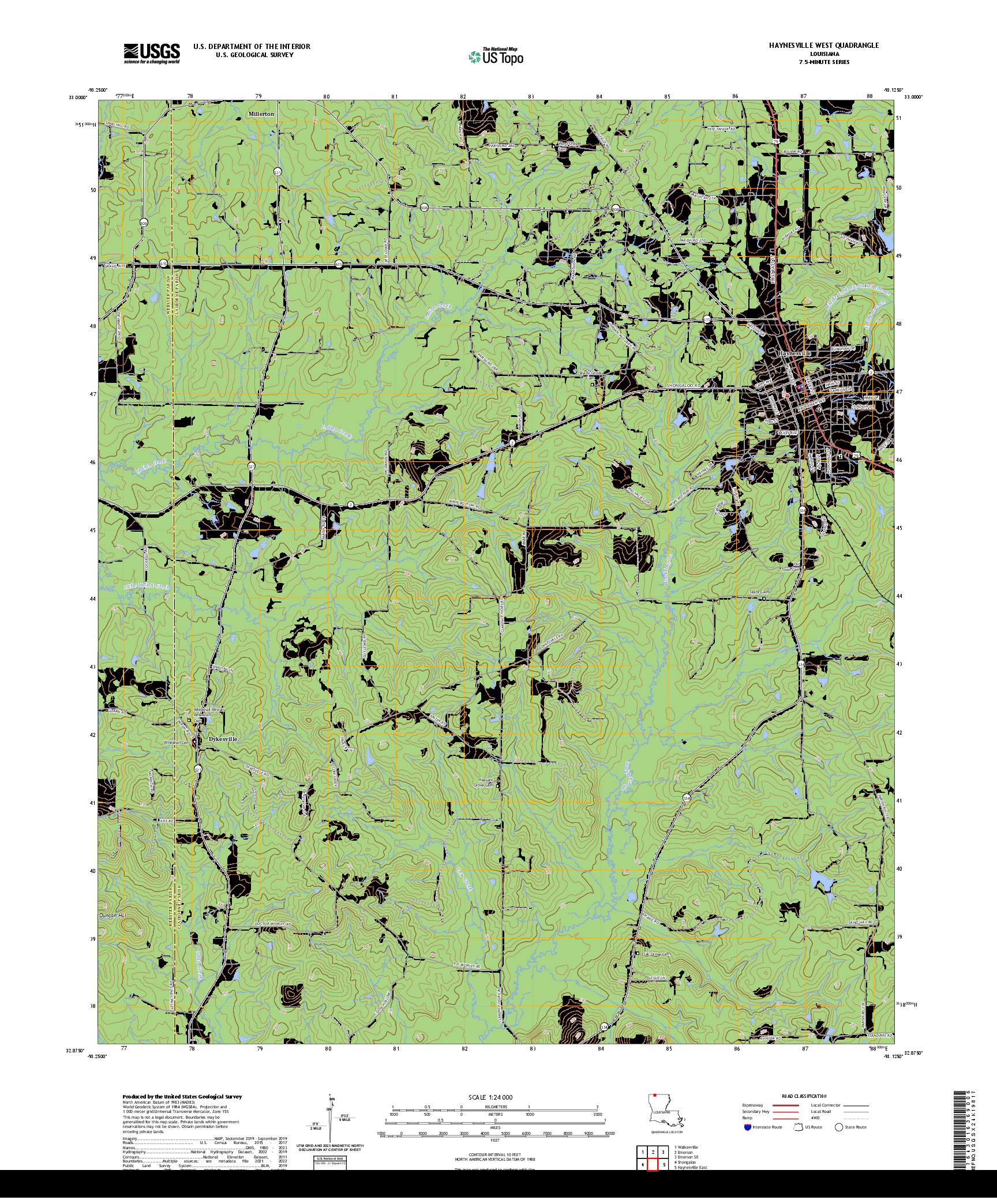 US TOPO 7.5-MINUTE MAP FOR HAYNESVILLE WEST, LA