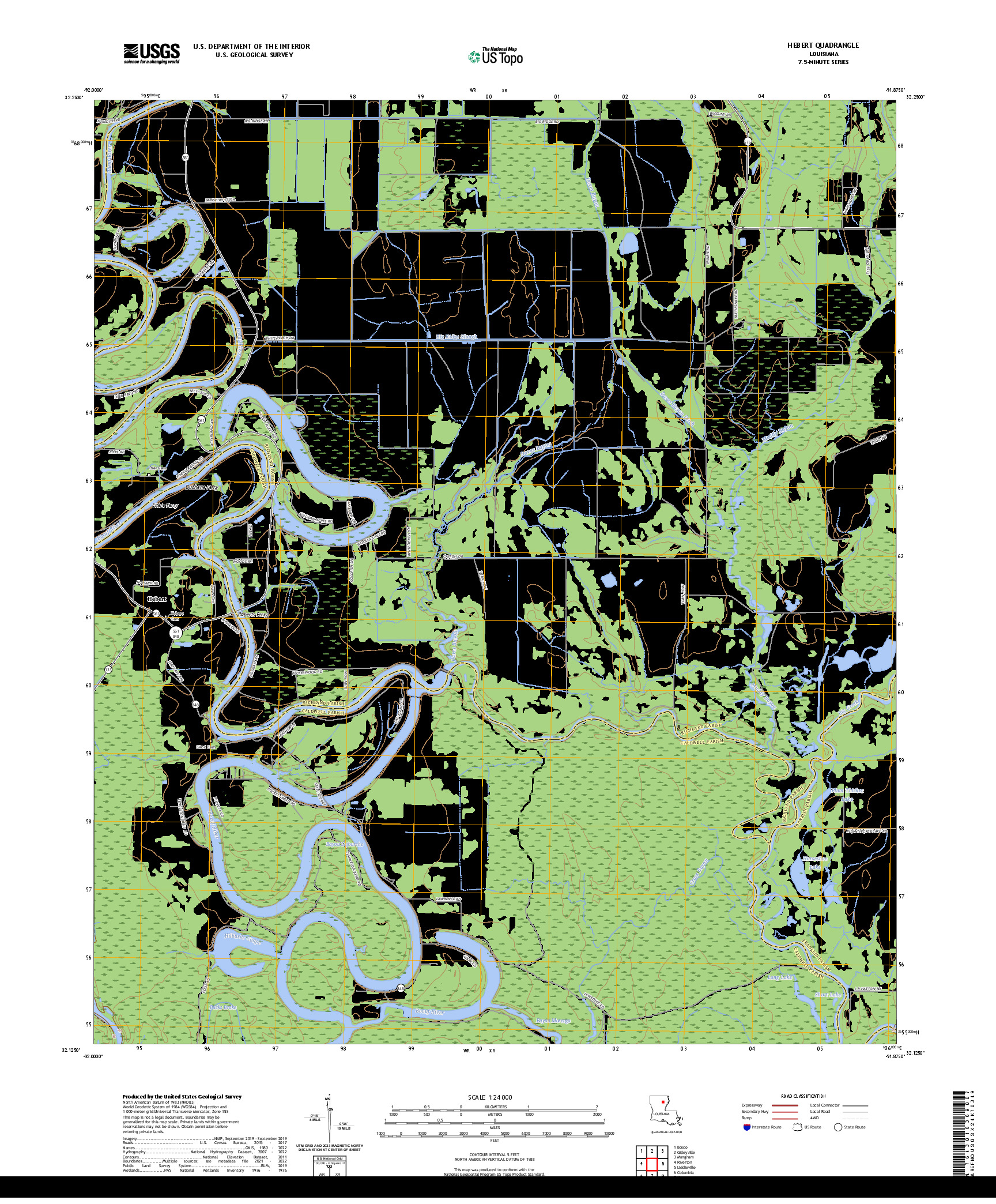 US TOPO 7.5-MINUTE MAP FOR HEBERT, LA