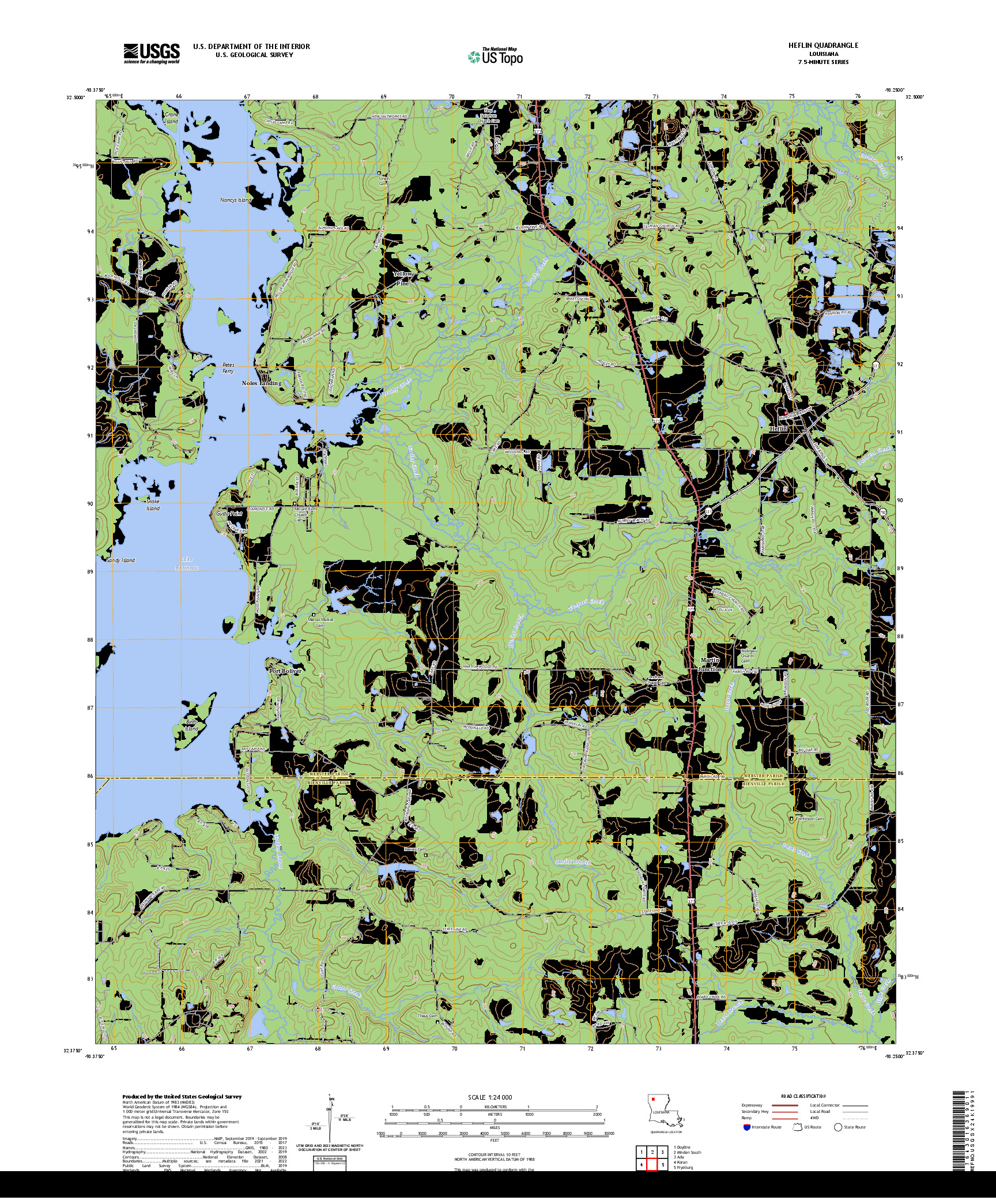 US TOPO 7.5-MINUTE MAP FOR HEFLIN, LA
