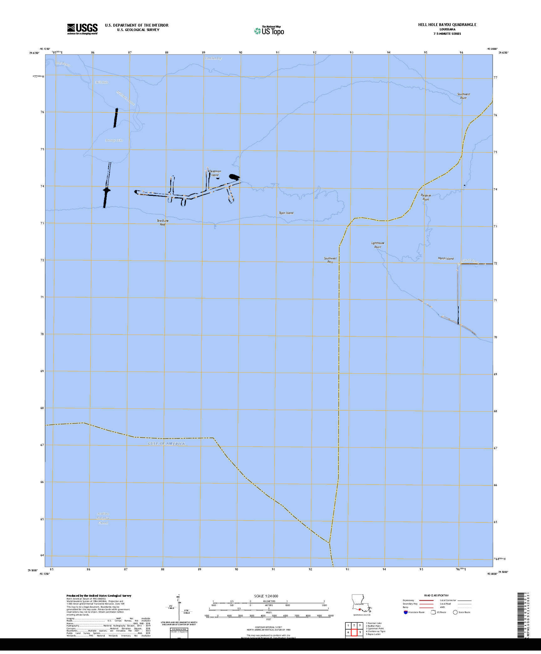 US TOPO 7.5-MINUTE MAP FOR HELL HOLE BAYOU, LA