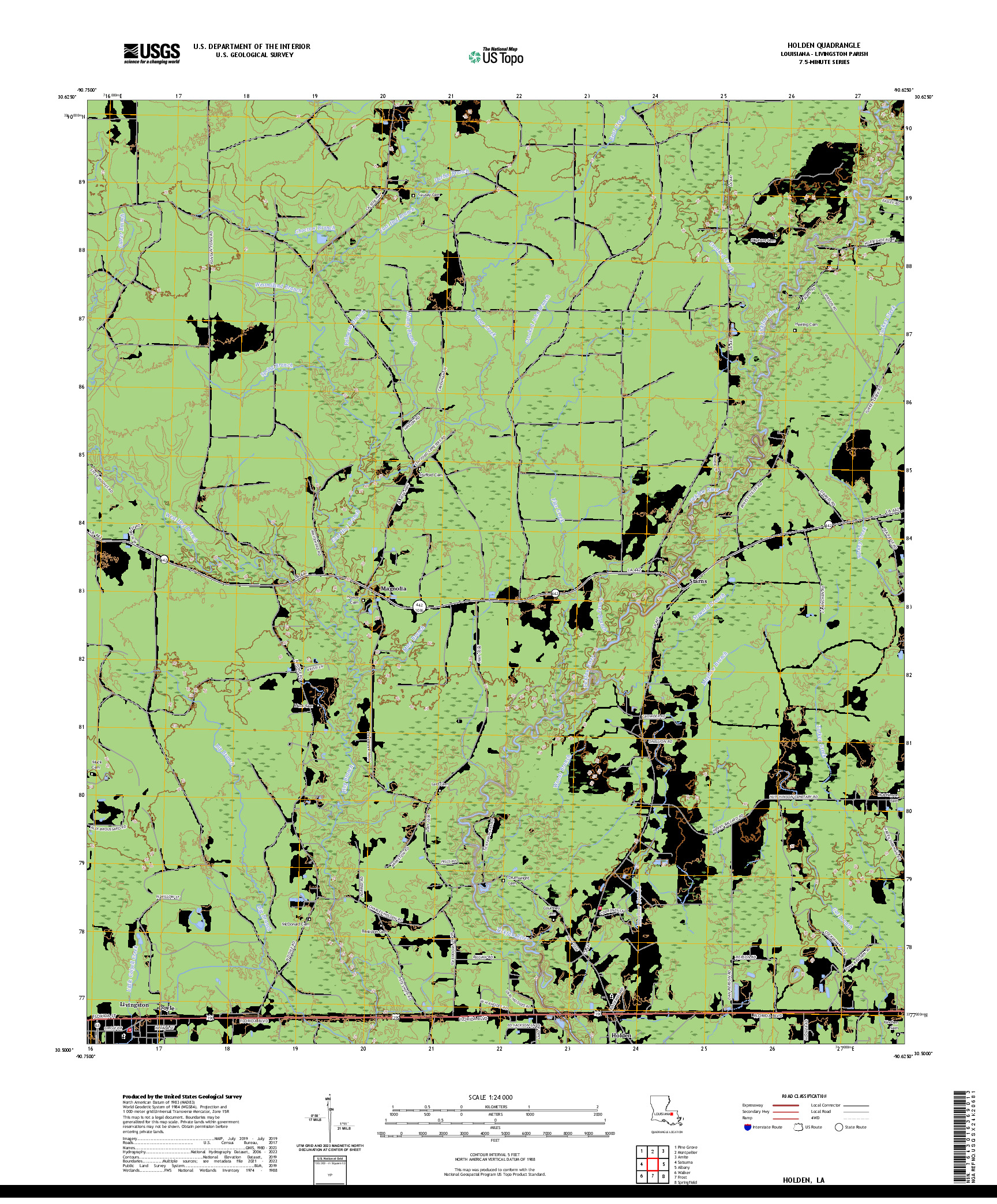 US TOPO 7.5-MINUTE MAP FOR HOLDEN, LA