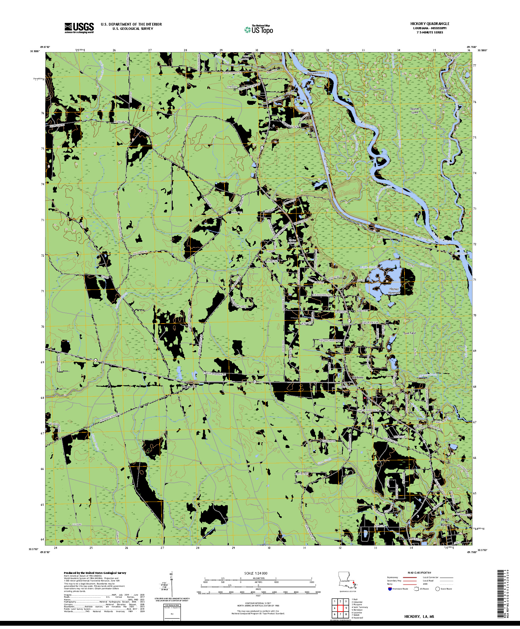 US TOPO 7.5-MINUTE MAP FOR HICKORY, LA,MS