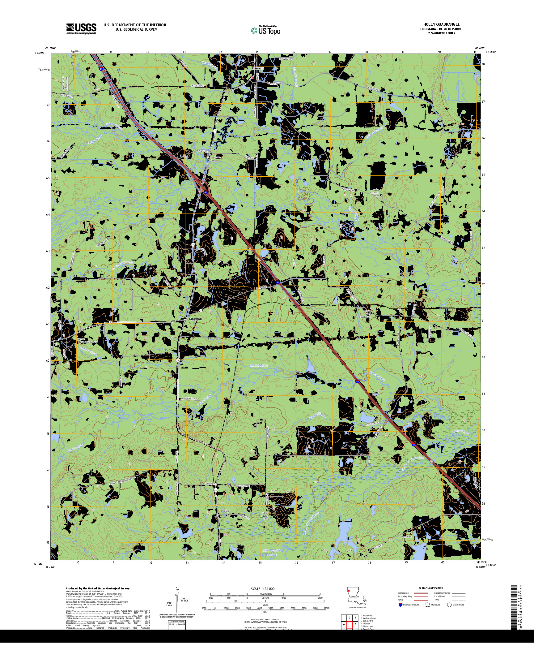 US TOPO 7.5-MINUTE MAP FOR HOLLY, LA