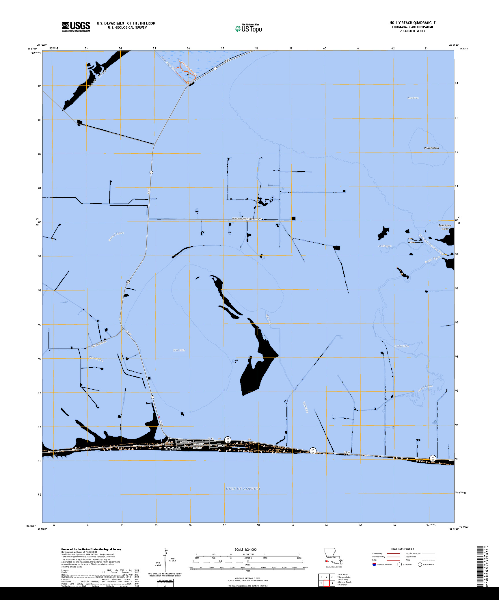 US TOPO 7.5-MINUTE MAP FOR HOLLY BEACH, LA