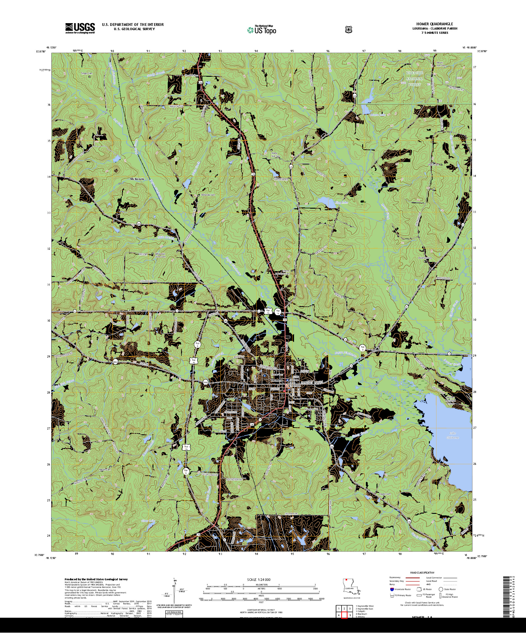 US TOPO 7.5-MINUTE MAP FOR HOMER, LA