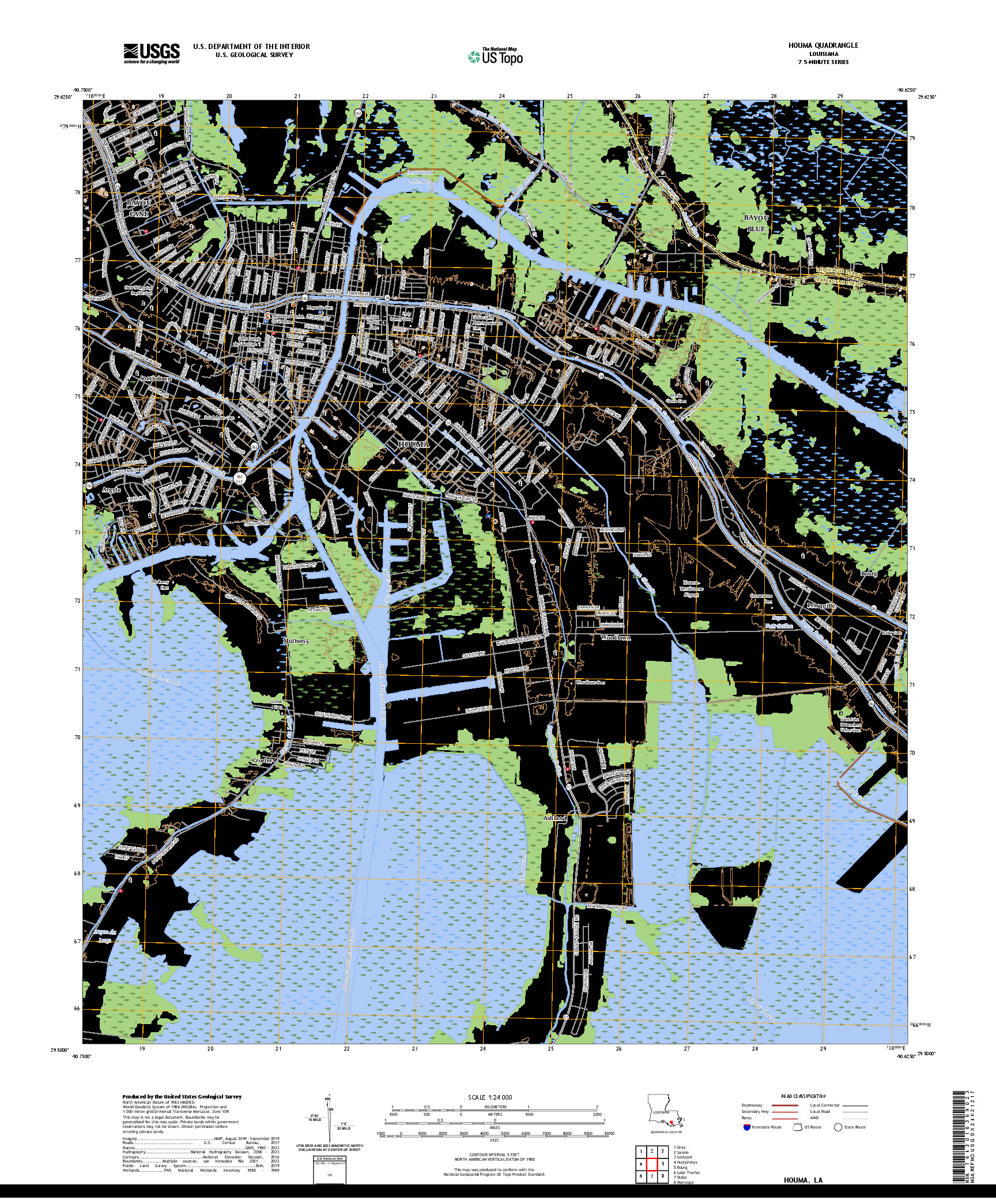 US TOPO 7.5-MINUTE MAP FOR HOUMA, LA