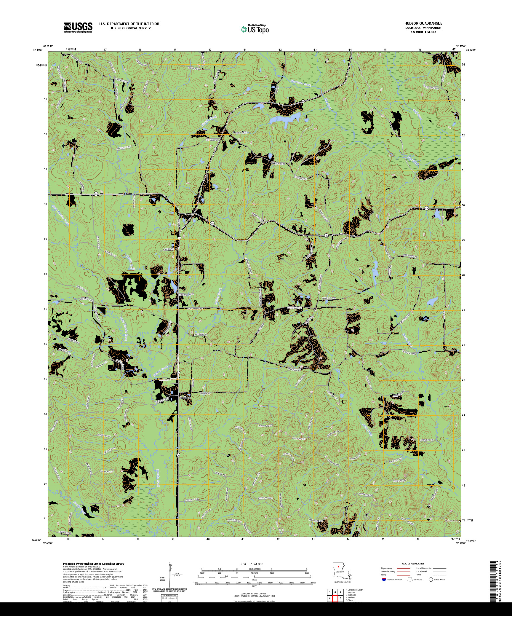 US TOPO 7.5-MINUTE MAP FOR HUDSON, LA