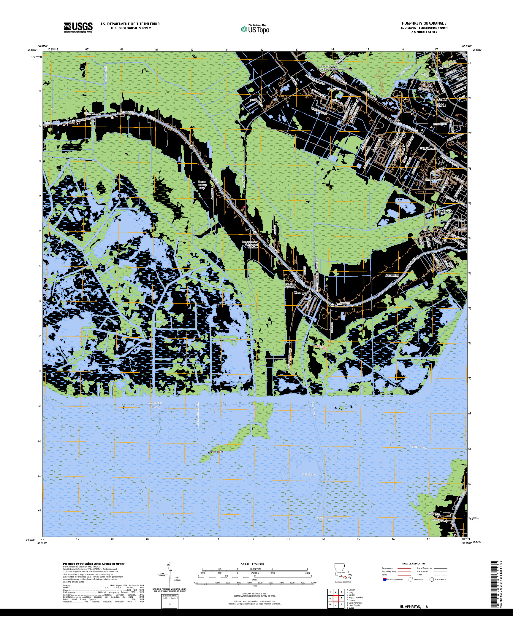 US TOPO 7.5-MINUTE MAP FOR HUMPHREYS, LA