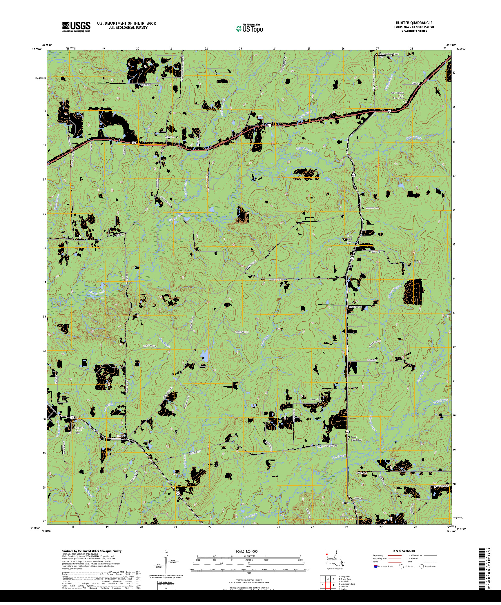 US TOPO 7.5-MINUTE MAP FOR HUNTER, LA