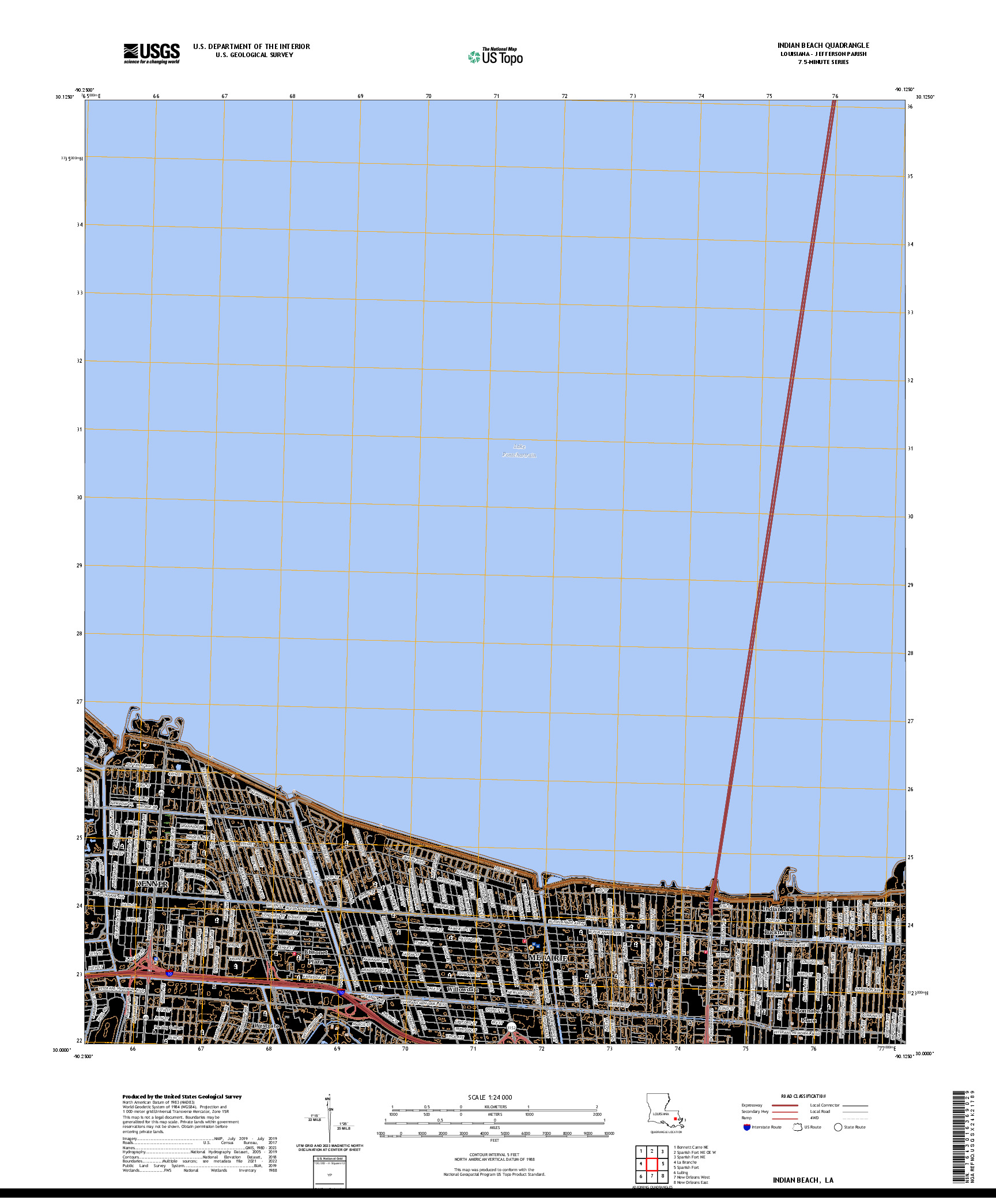 US TOPO 7.5-MINUTE MAP FOR INDIAN BEACH, LA
