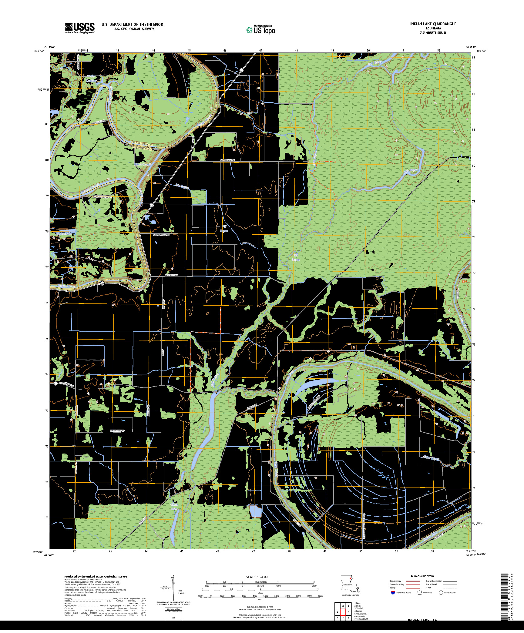 US TOPO 7.5-MINUTE MAP FOR INDIAN LAKE, LA