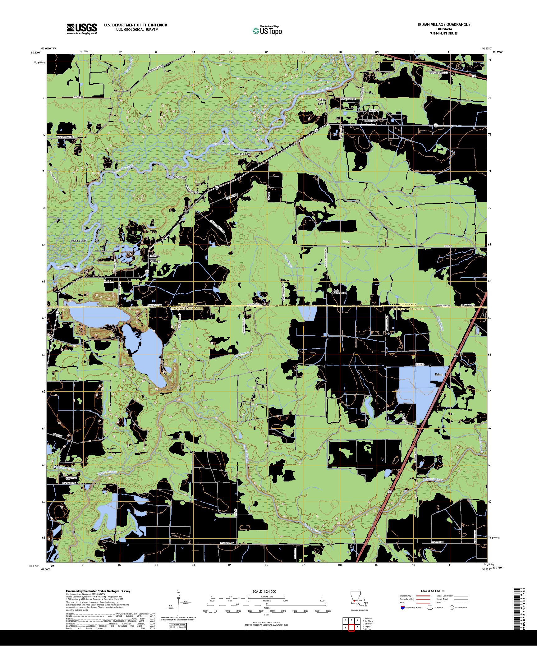 US TOPO 7.5-MINUTE MAP FOR INDIAN VILLAGE, LA