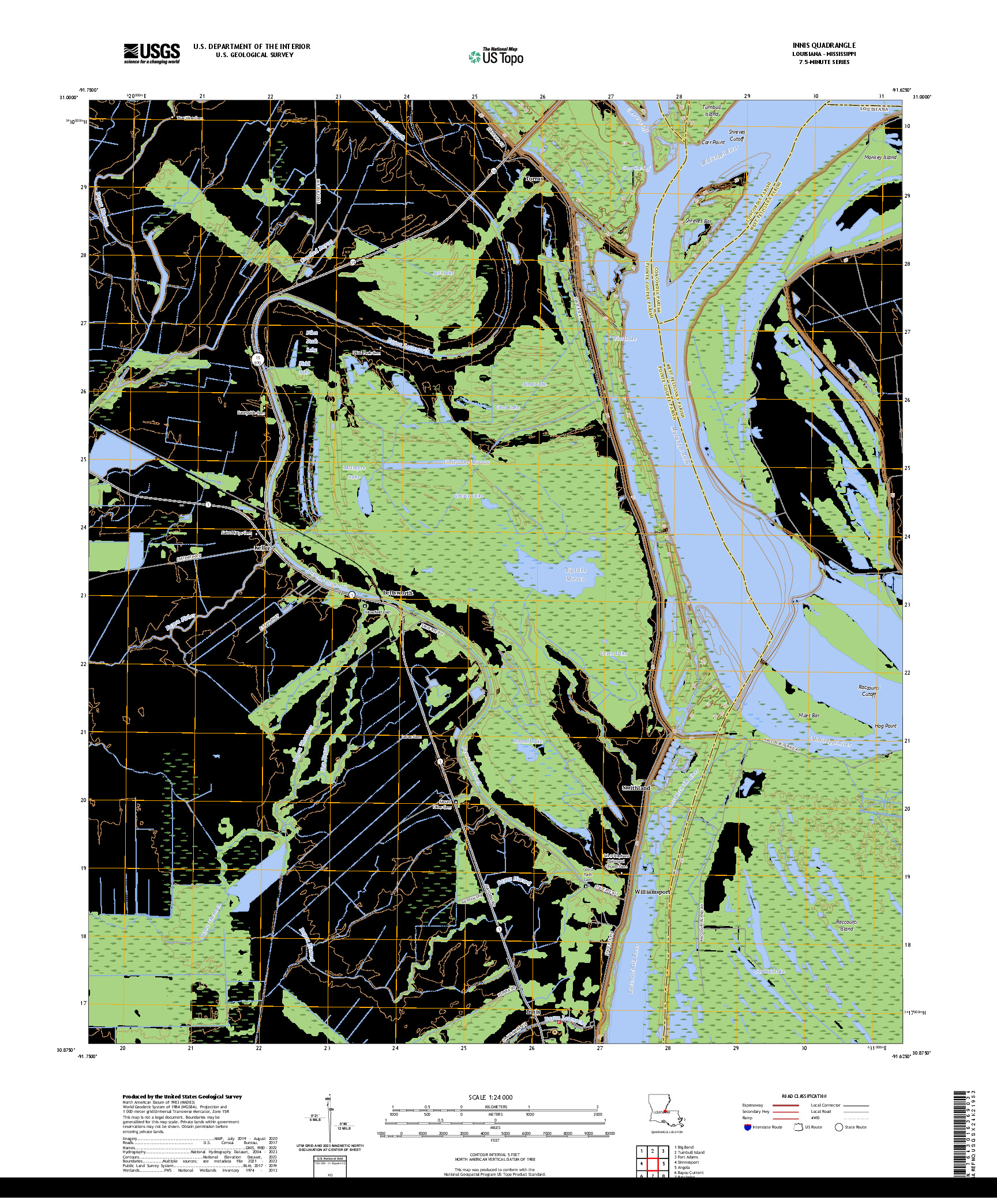 US TOPO 7.5-MINUTE MAP FOR INNIS, LA,MS