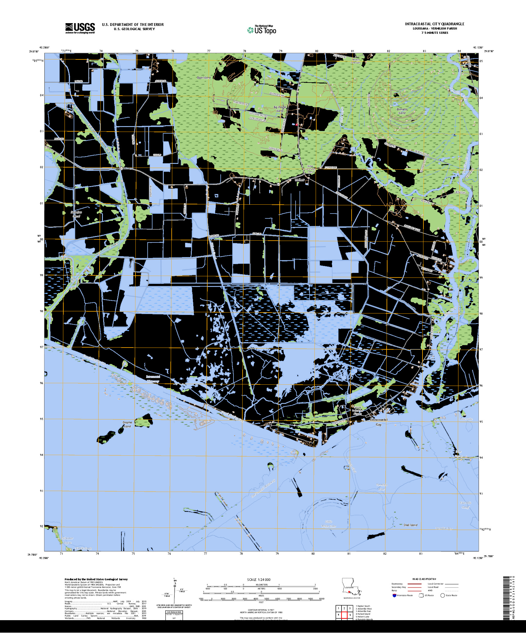 US TOPO 7.5-MINUTE MAP FOR INTRACOASTAL CITY, LA