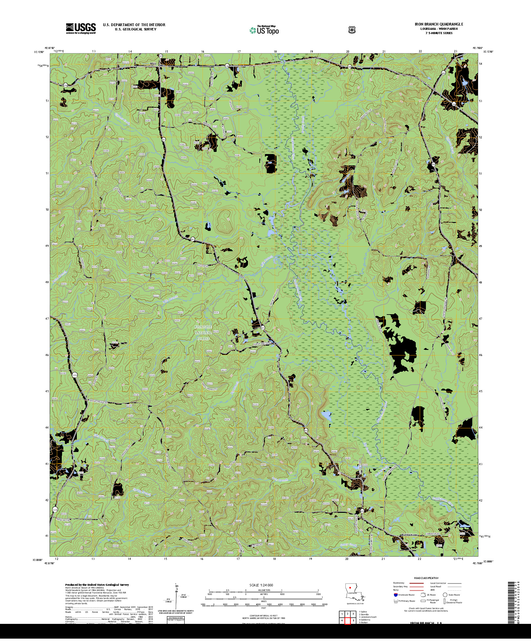 US TOPO 7.5-MINUTE MAP FOR IRON BRANCH, LA