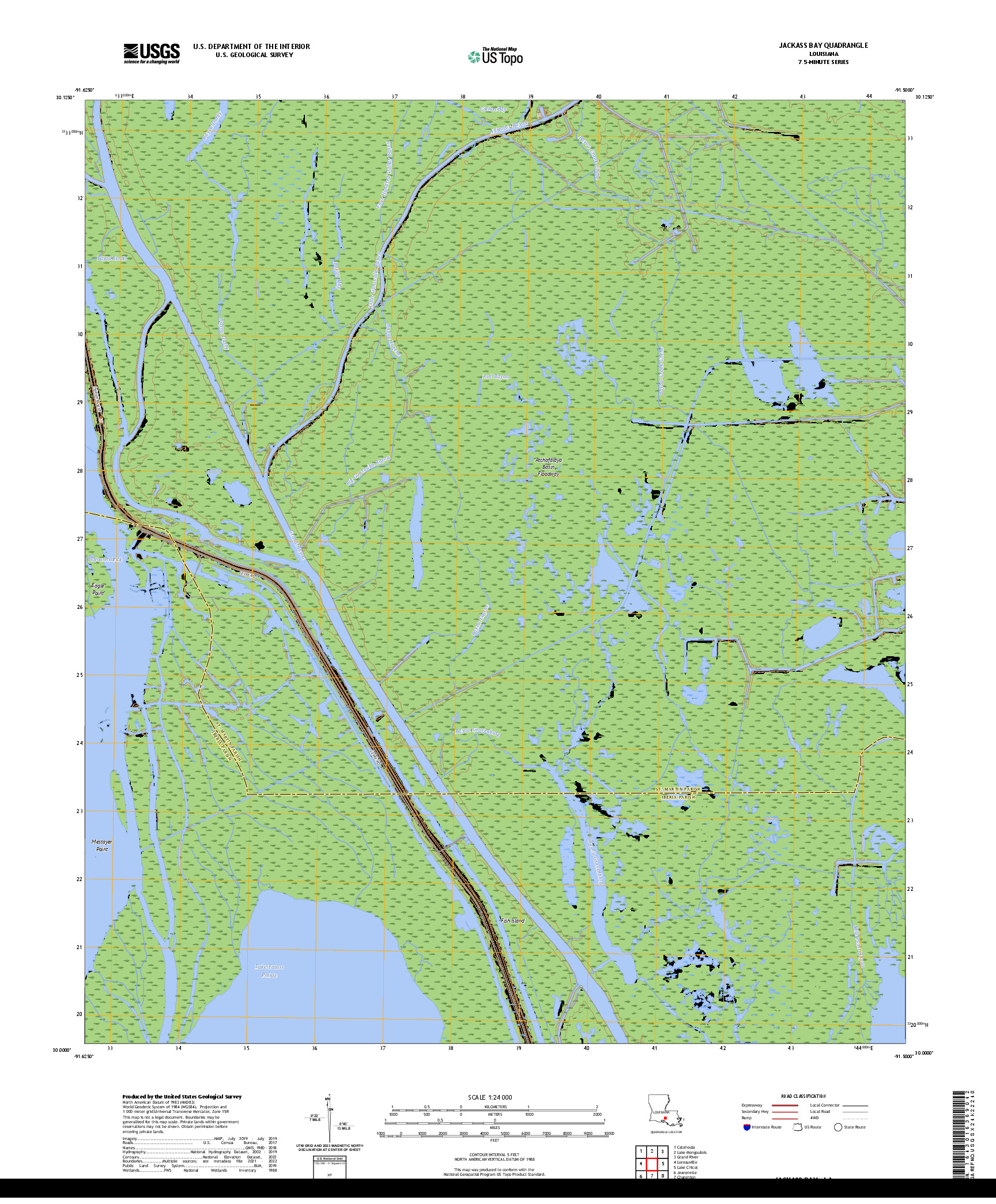 US TOPO 7.5-MINUTE MAP FOR JACKASS BAY, LA