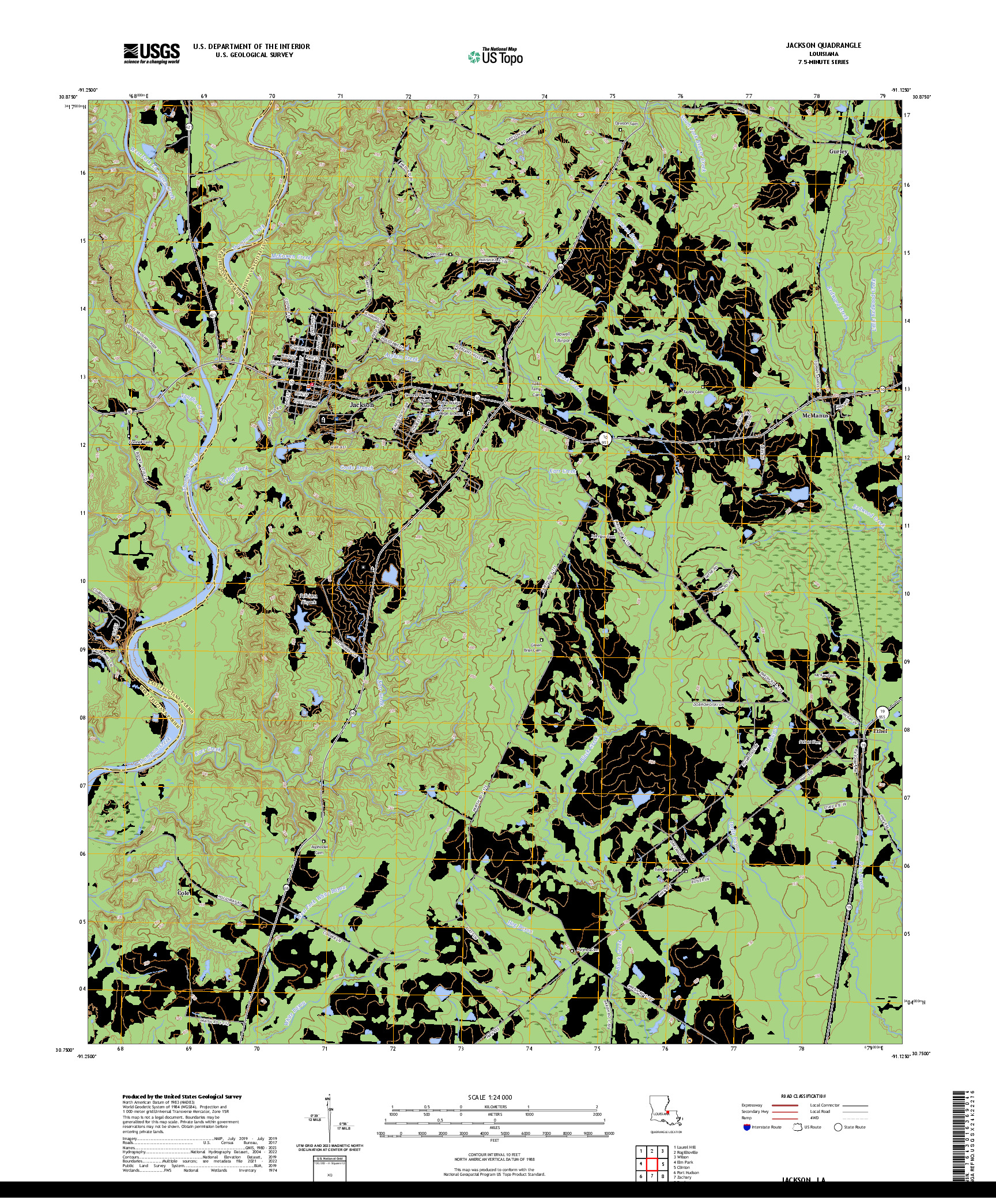 US TOPO 7.5-MINUTE MAP FOR JACKSON, LA