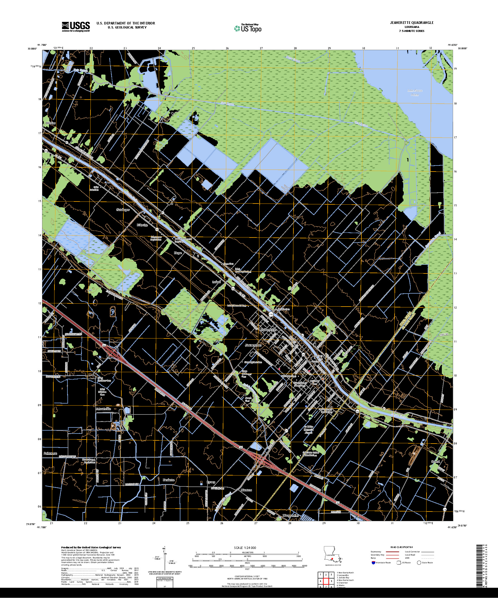 US TOPO 7.5-MINUTE MAP FOR JEANERETTE, LA
