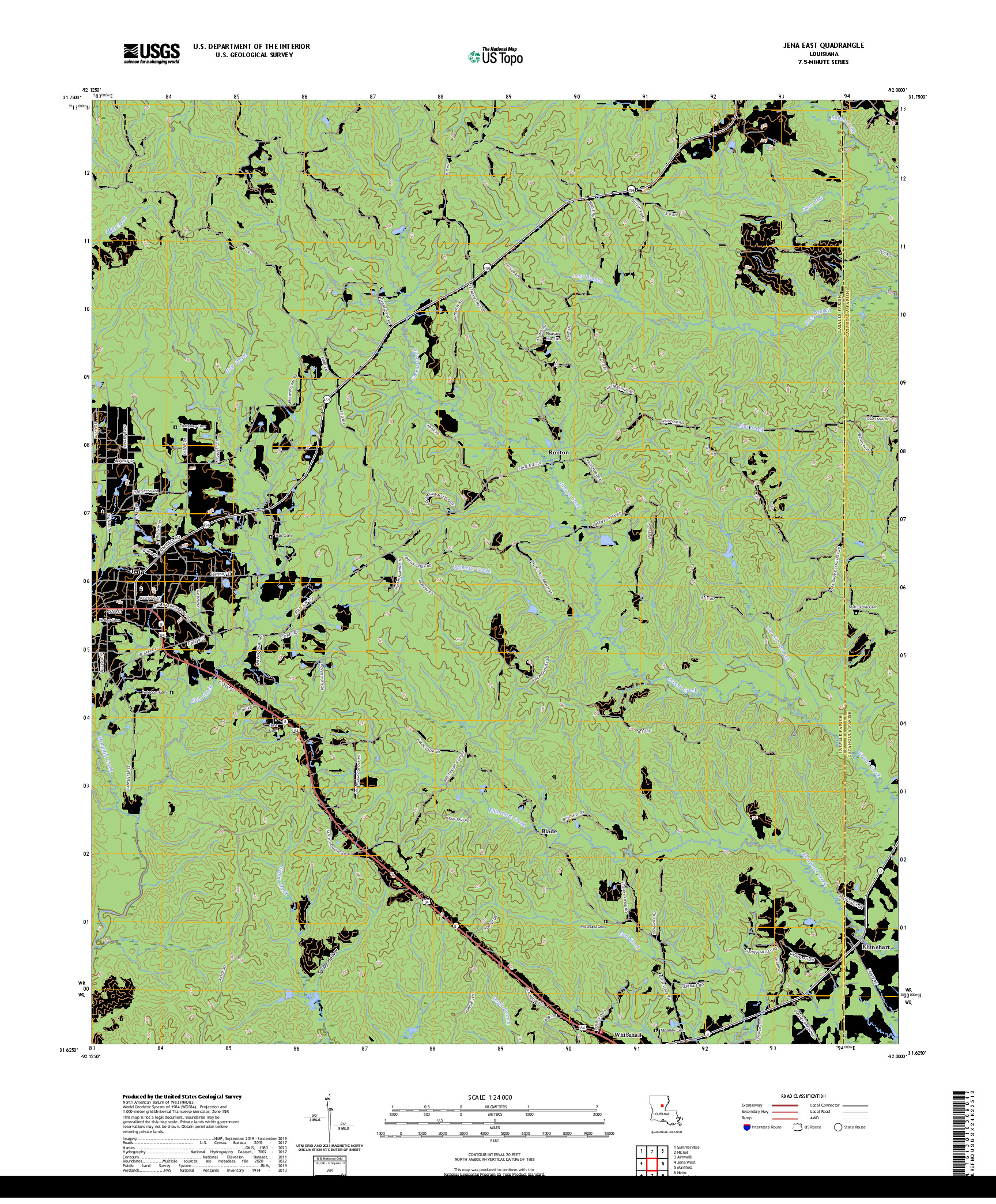 US TOPO 7.5-MINUTE MAP FOR JENA EAST, LA