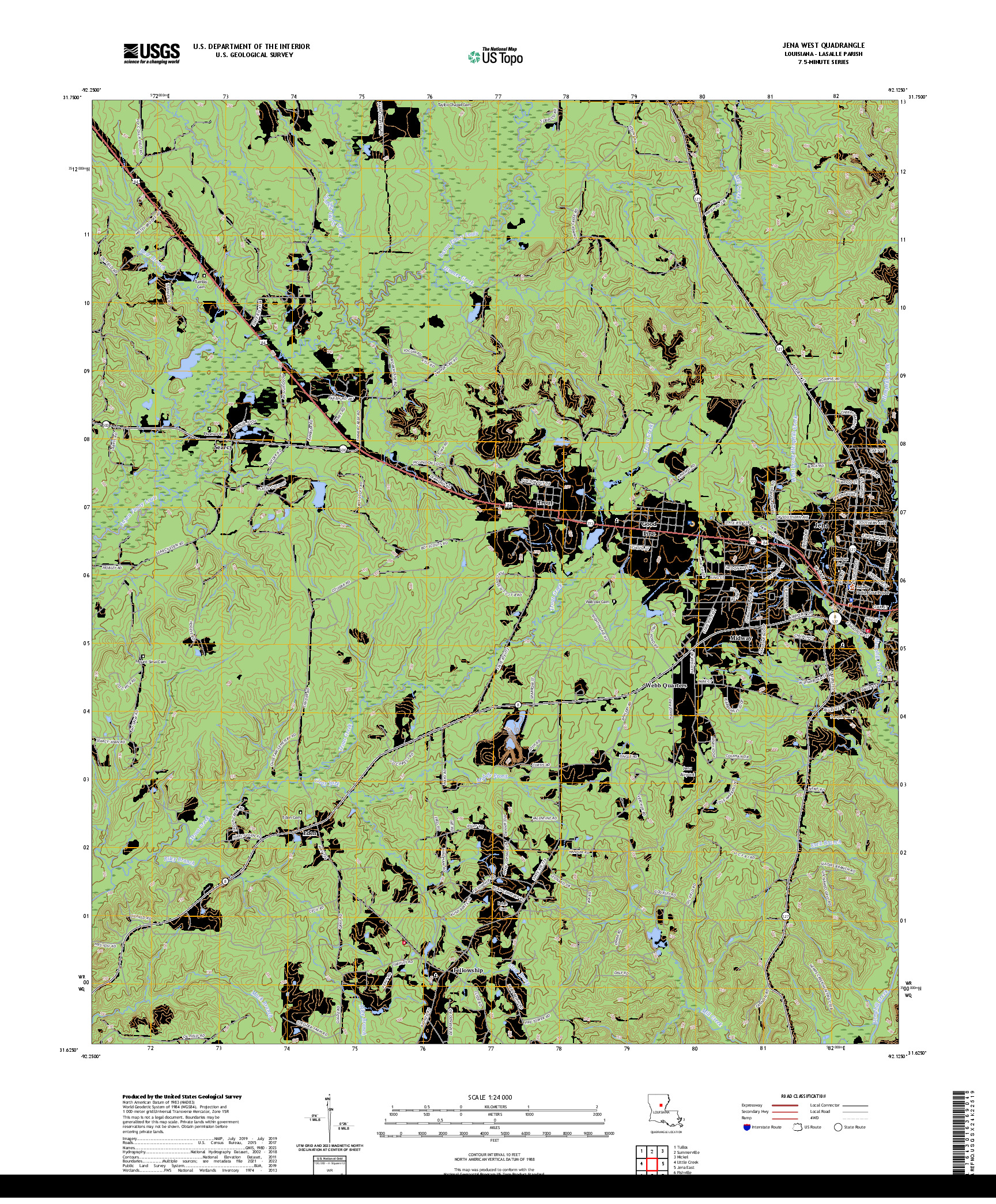 US TOPO 7.5-MINUTE MAP FOR JENA WEST, LA