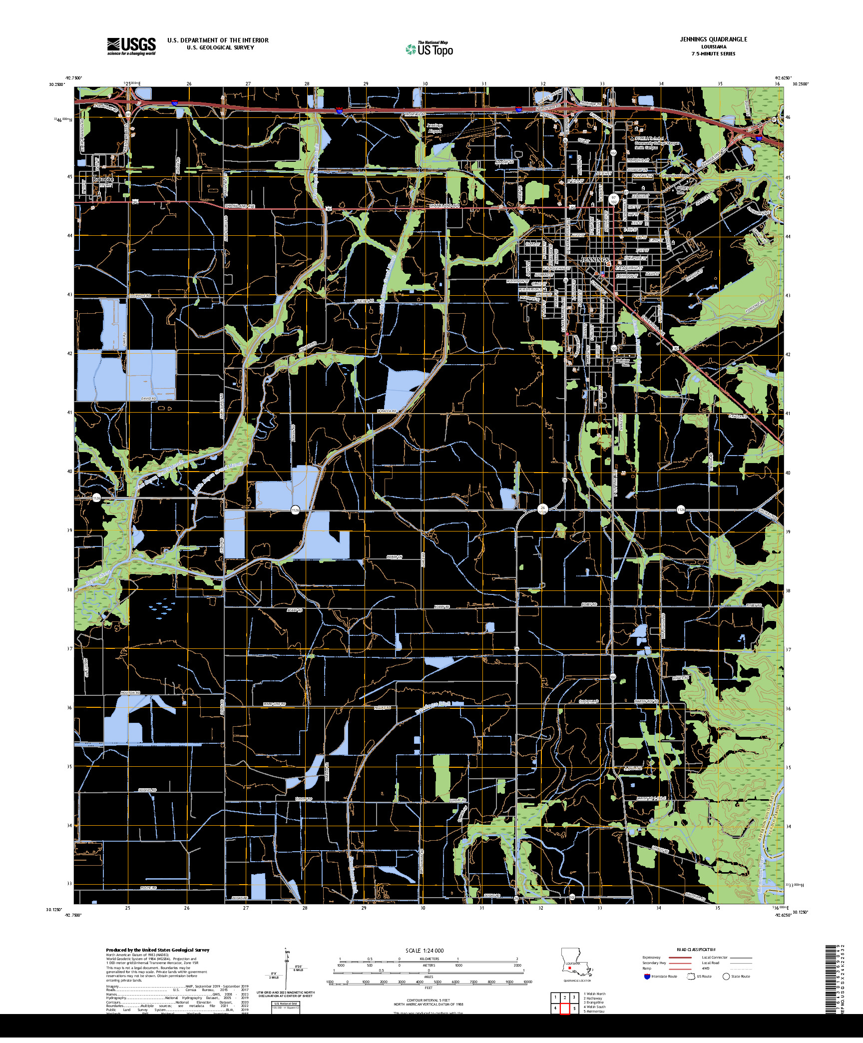 US TOPO 7.5-MINUTE MAP FOR JENNINGS, LA