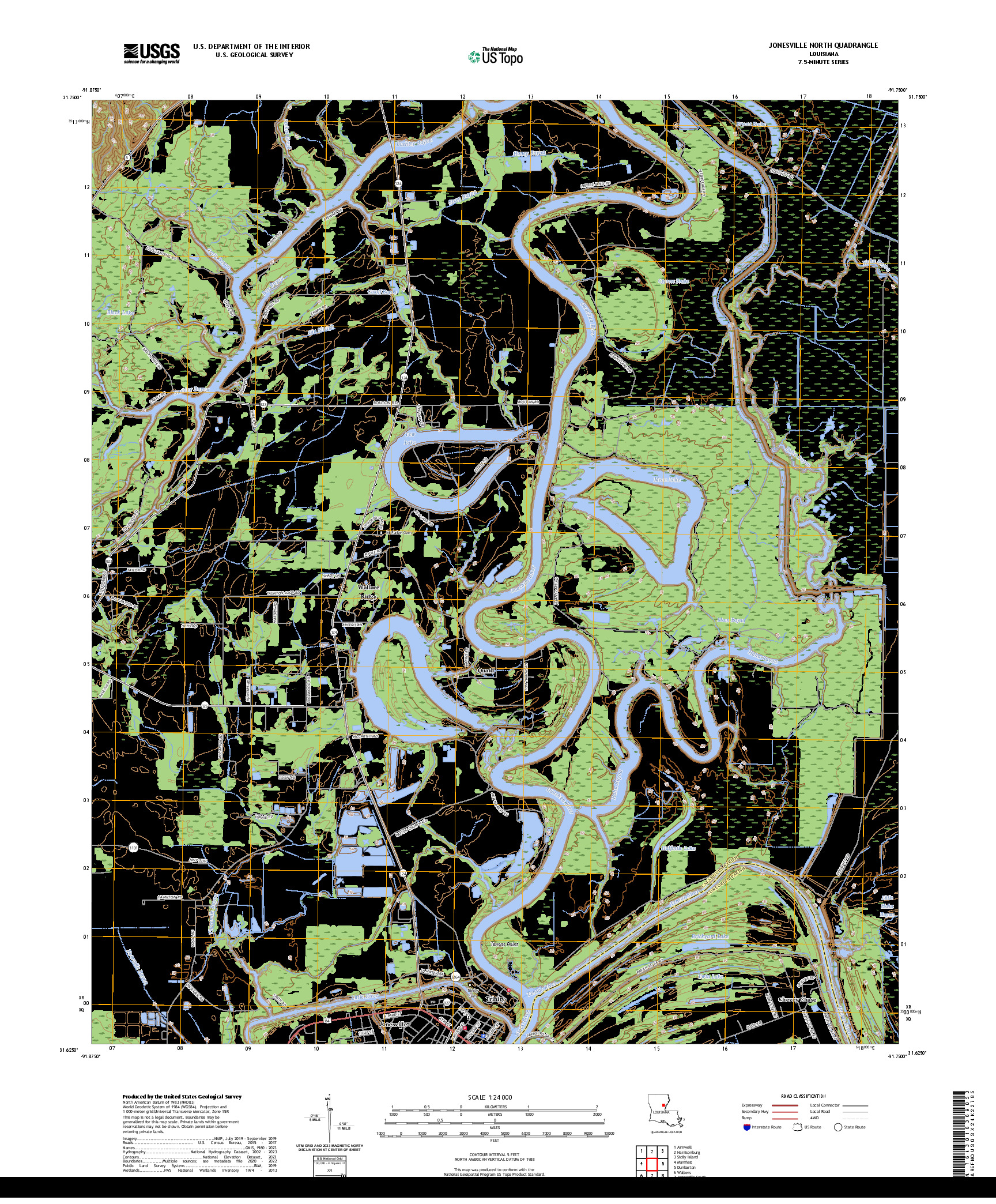 US TOPO 7.5-MINUTE MAP FOR JONESVILLE NORTH, LA