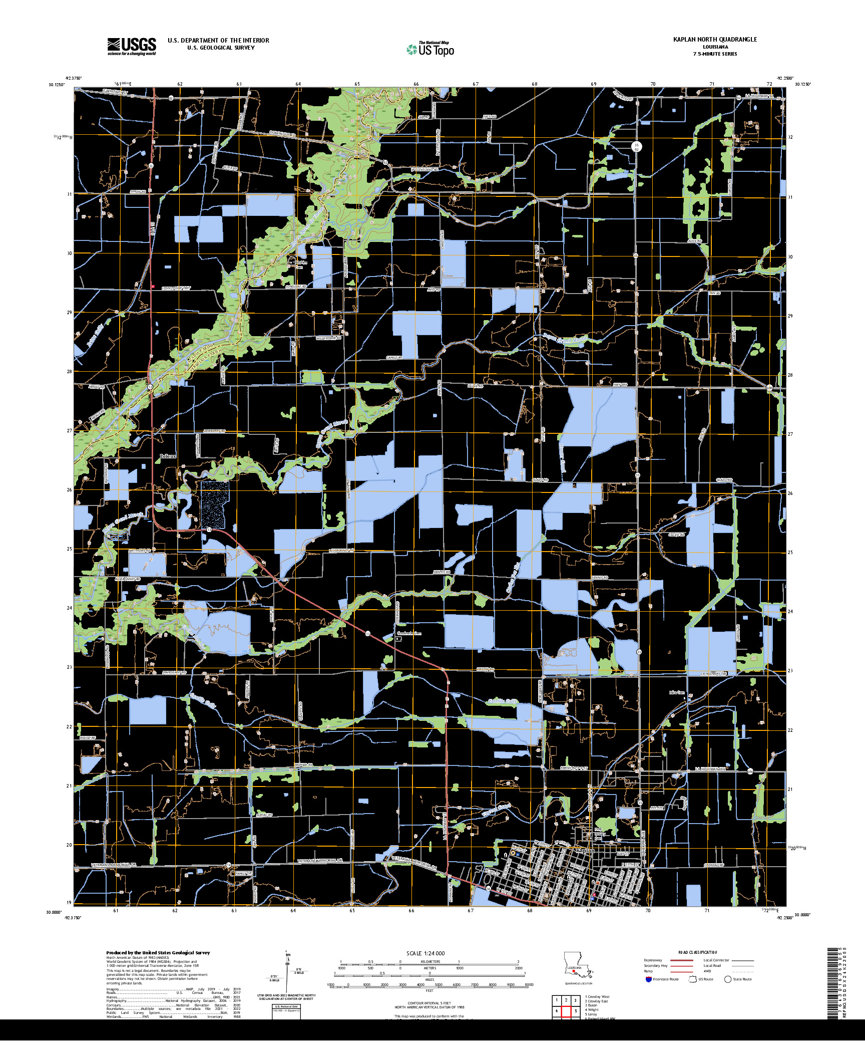US TOPO 7.5-MINUTE MAP FOR KAPLAN NORTH, LA