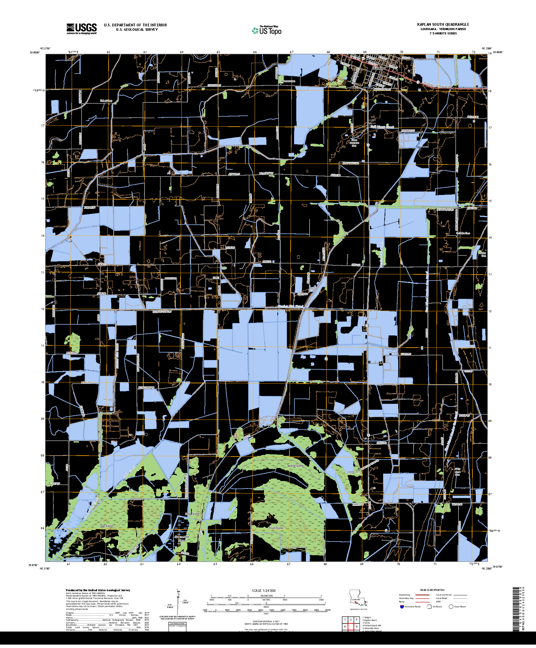 US TOPO 7.5-MINUTE MAP FOR KAPLAN SOUTH, LA