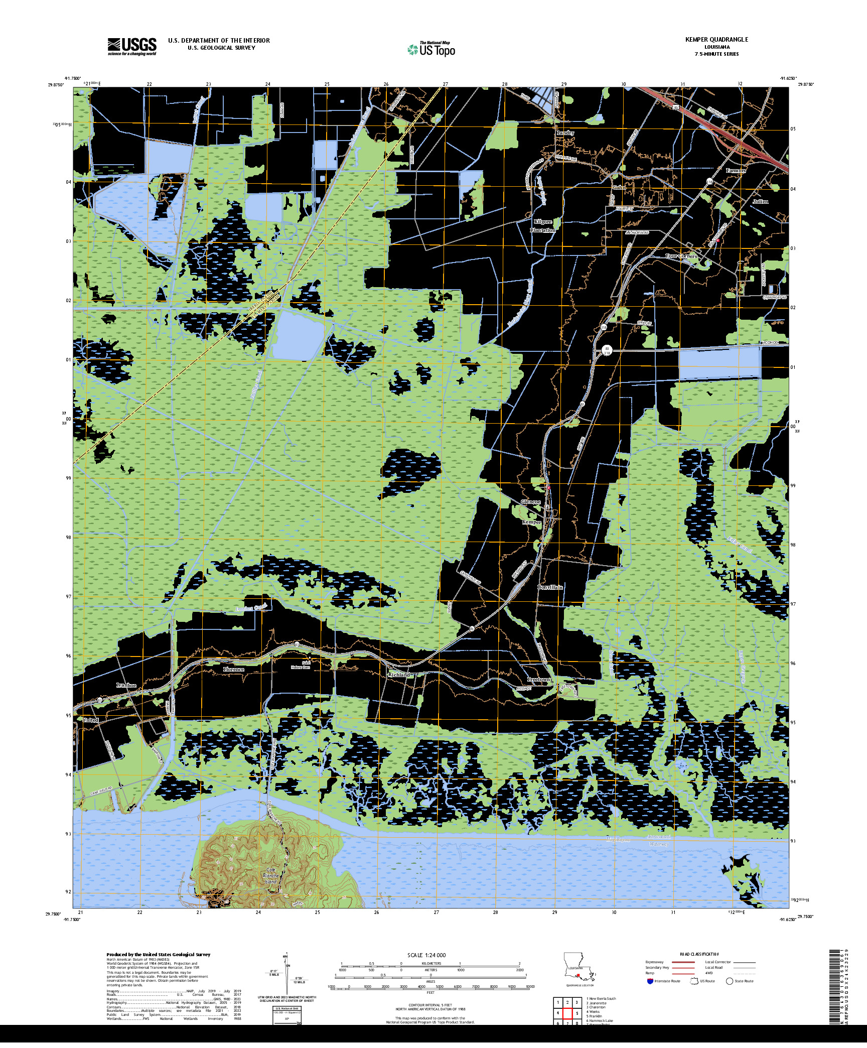 US TOPO 7.5-MINUTE MAP FOR KEMPER, LA