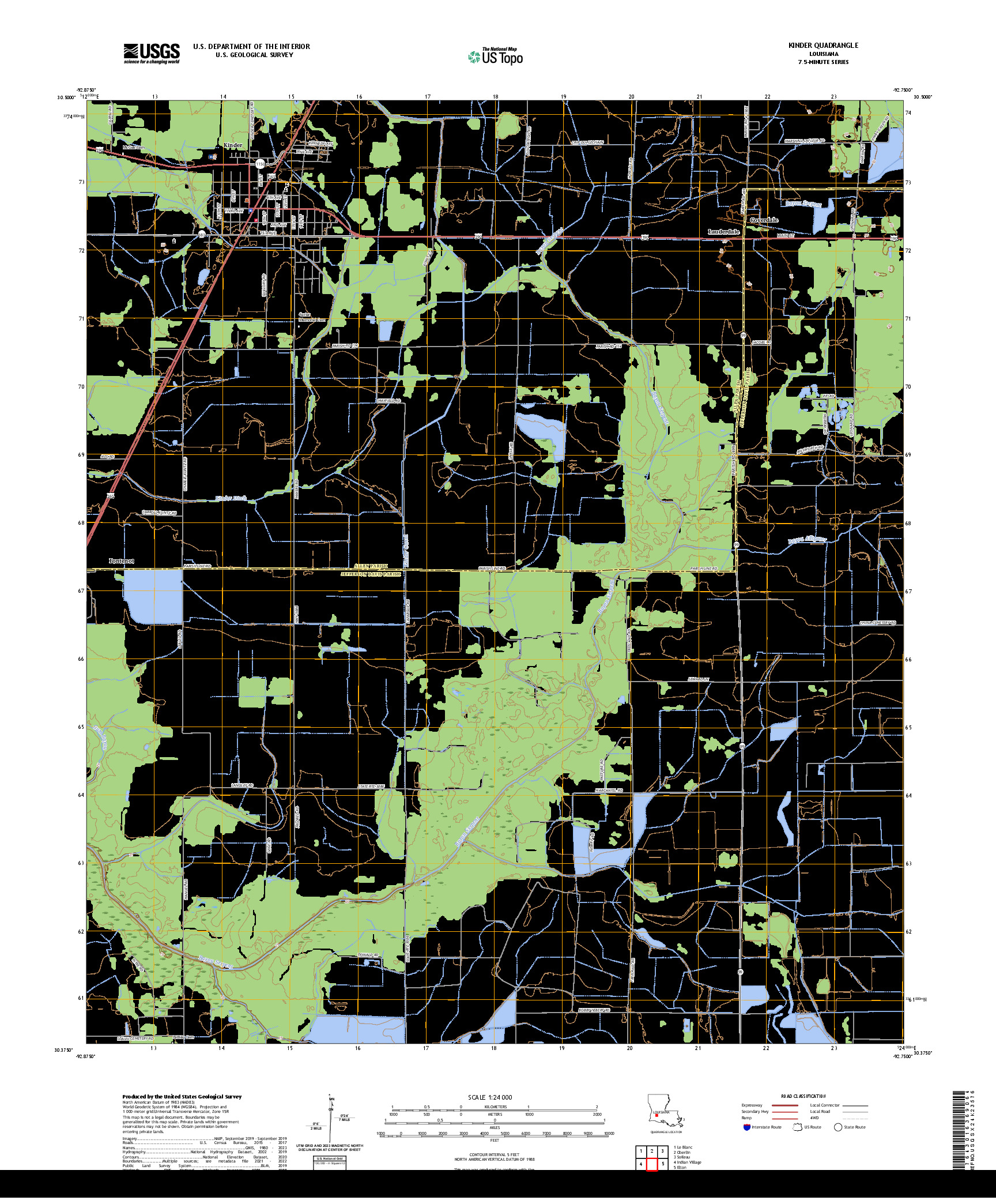 US TOPO 7.5-MINUTE MAP FOR KINDER, LA