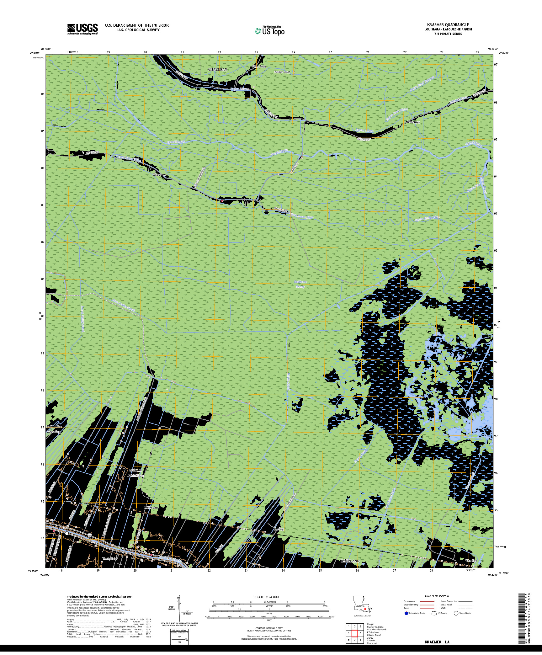 US TOPO 7.5-MINUTE MAP FOR KRAEMER, LA