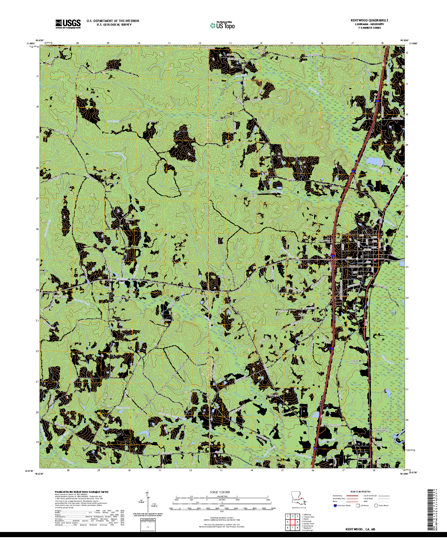 US TOPO 7.5-MINUTE MAP FOR KENTWOOD, LA,MS