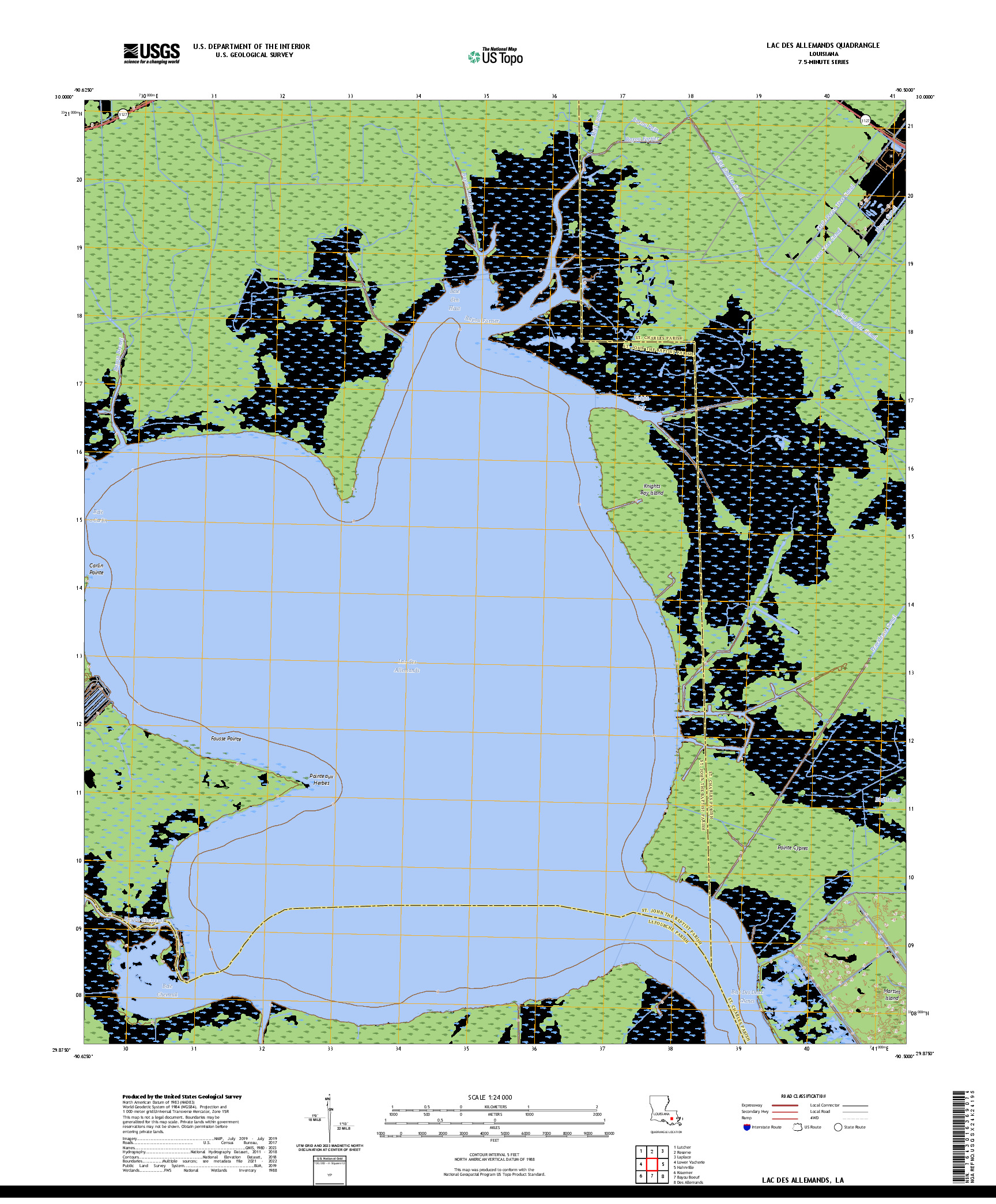 US TOPO 7.5-MINUTE MAP FOR LAC DES ALLEMANDS, LA